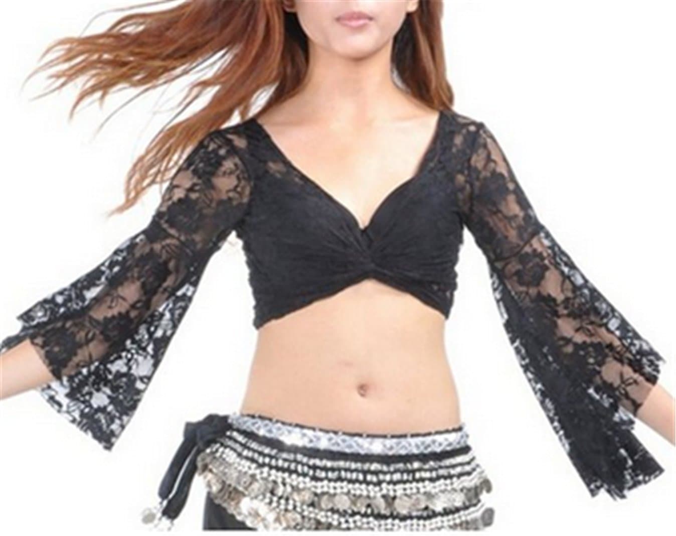 Belly Dance Yoga Costume Top TragarseSexy Elegant Lace Wrap Top (Black)