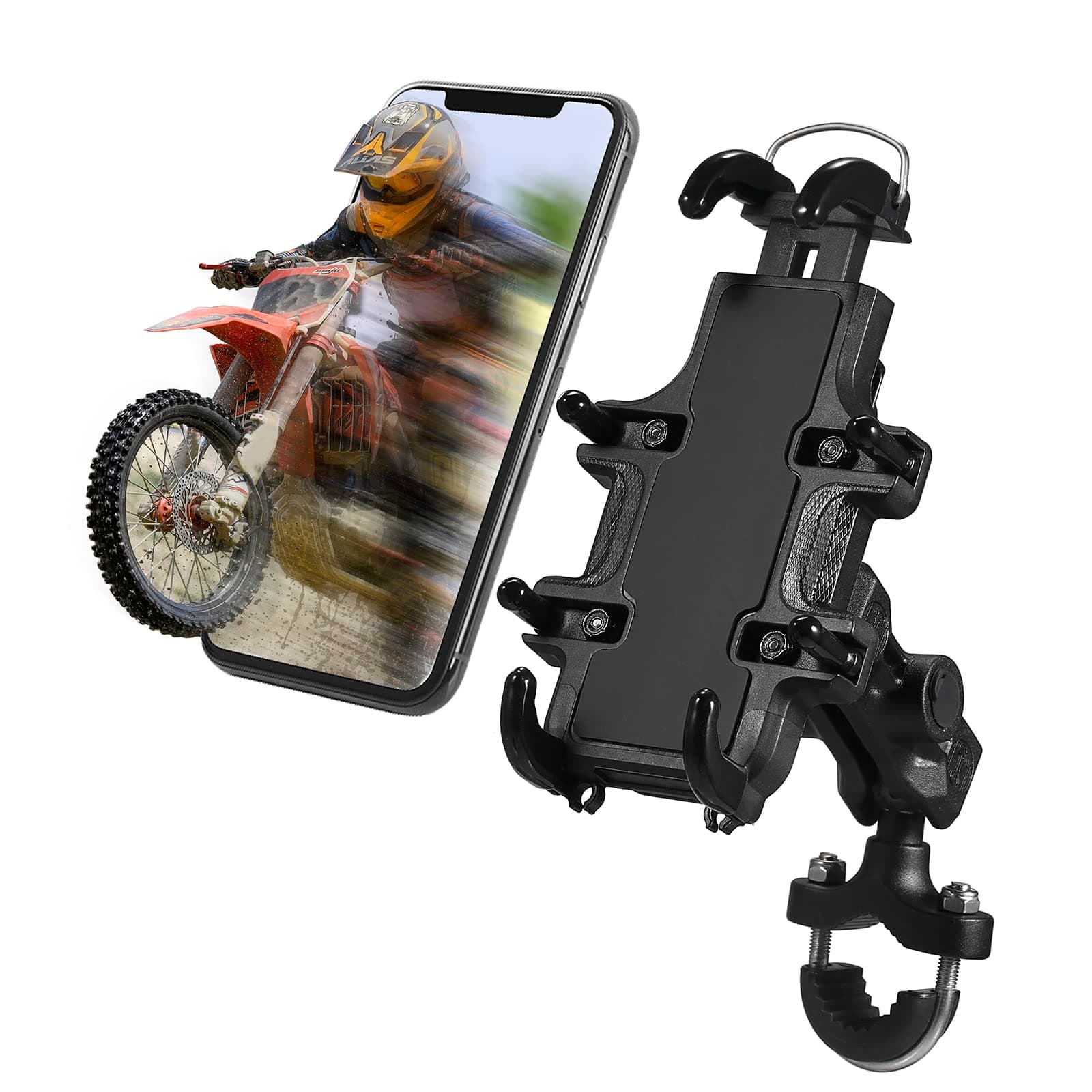 LAZORAMotorcycle Phone Holder Aluminum Alloy Material Sturdy and Durable with Vibration Dampener 360°Rotating Suitable for All Phones Motorcycle Handlebar Phone Mount