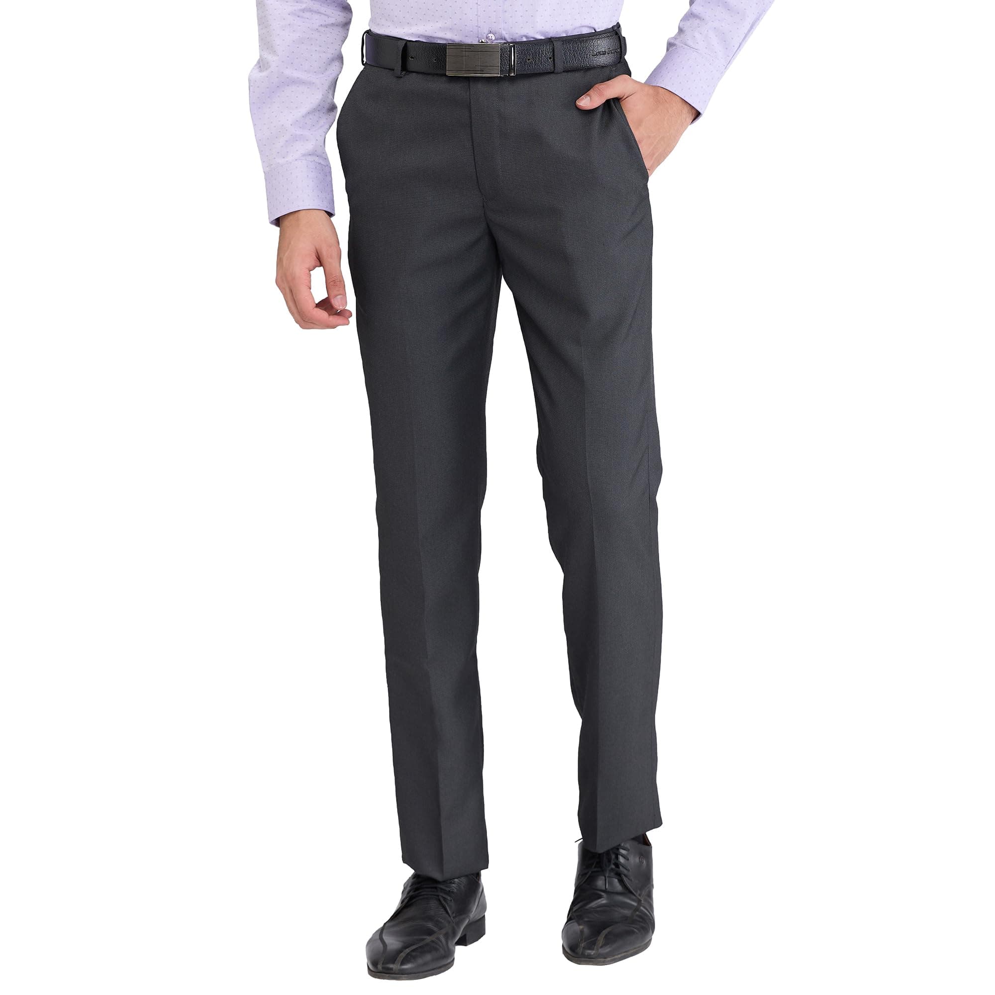 Park Avenue Men's Regular Fit Mid Rise Structure Pattern Poly Viscose Blend Flat Front Formal Trouser