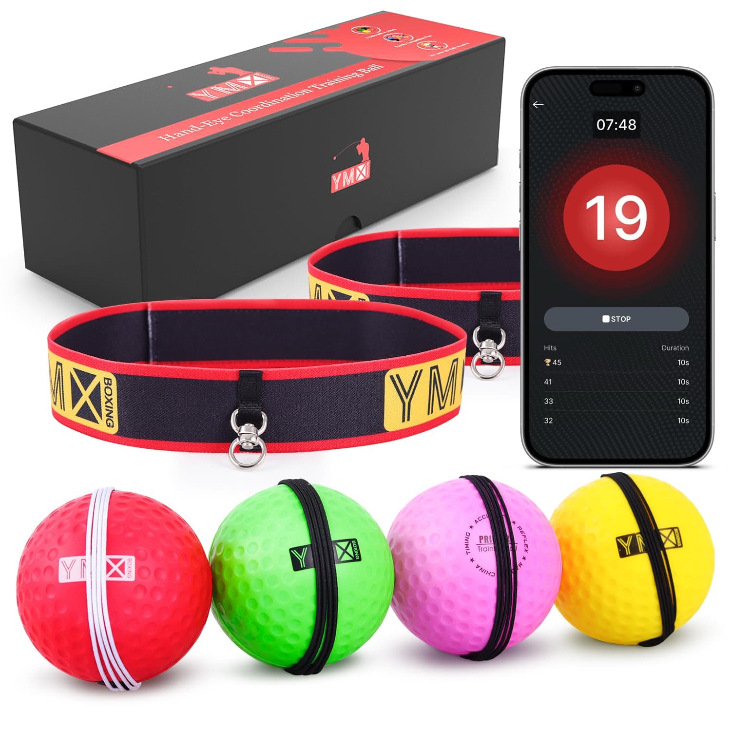 Ultimate Reflex Ball Set - 4 React Reflex Ball Plus 2 Adjustable Headband, Great for Reflex, Timing, Accuracy, Focus and Hand Eye Coordination Training for Boxing, MMA and Krav Mega