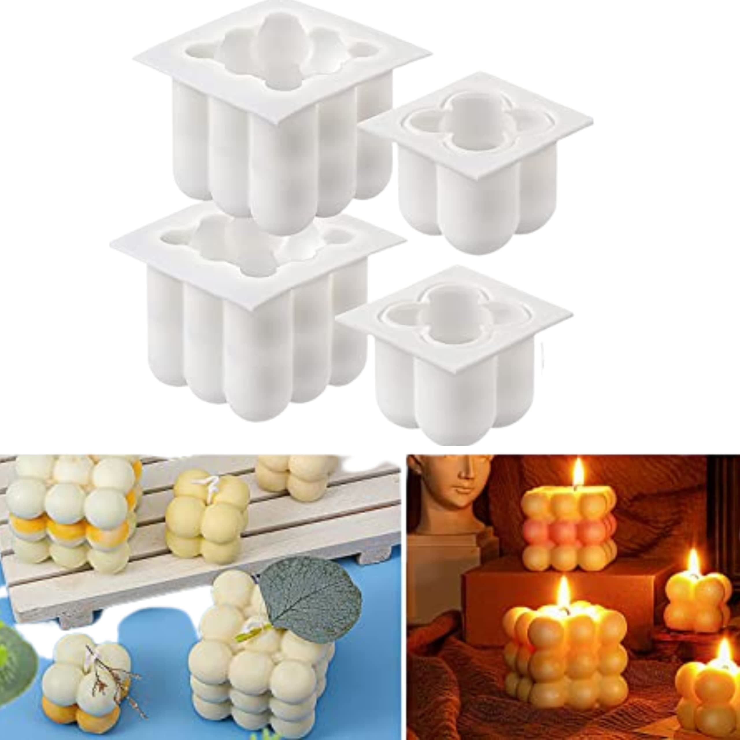 - MoldBerry Silicone Bubble Candle Moulds for Candle Making 2 Small & Big Bubble Cube Candle Mould for Home Decoration Candle Making Festival, Party - Pack of 4, White