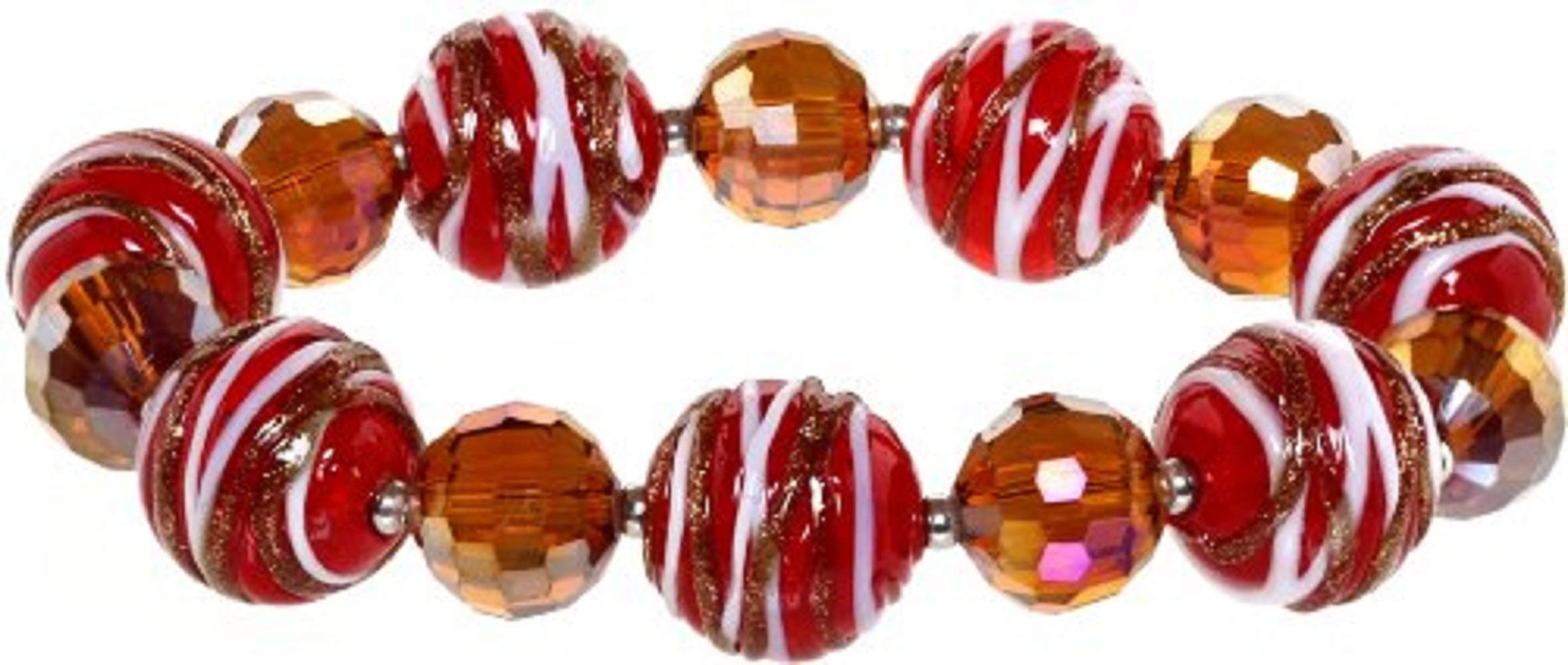 "Peppermint Swirl Red and White Murano Glass Beaded Mona Fashion Bracelet