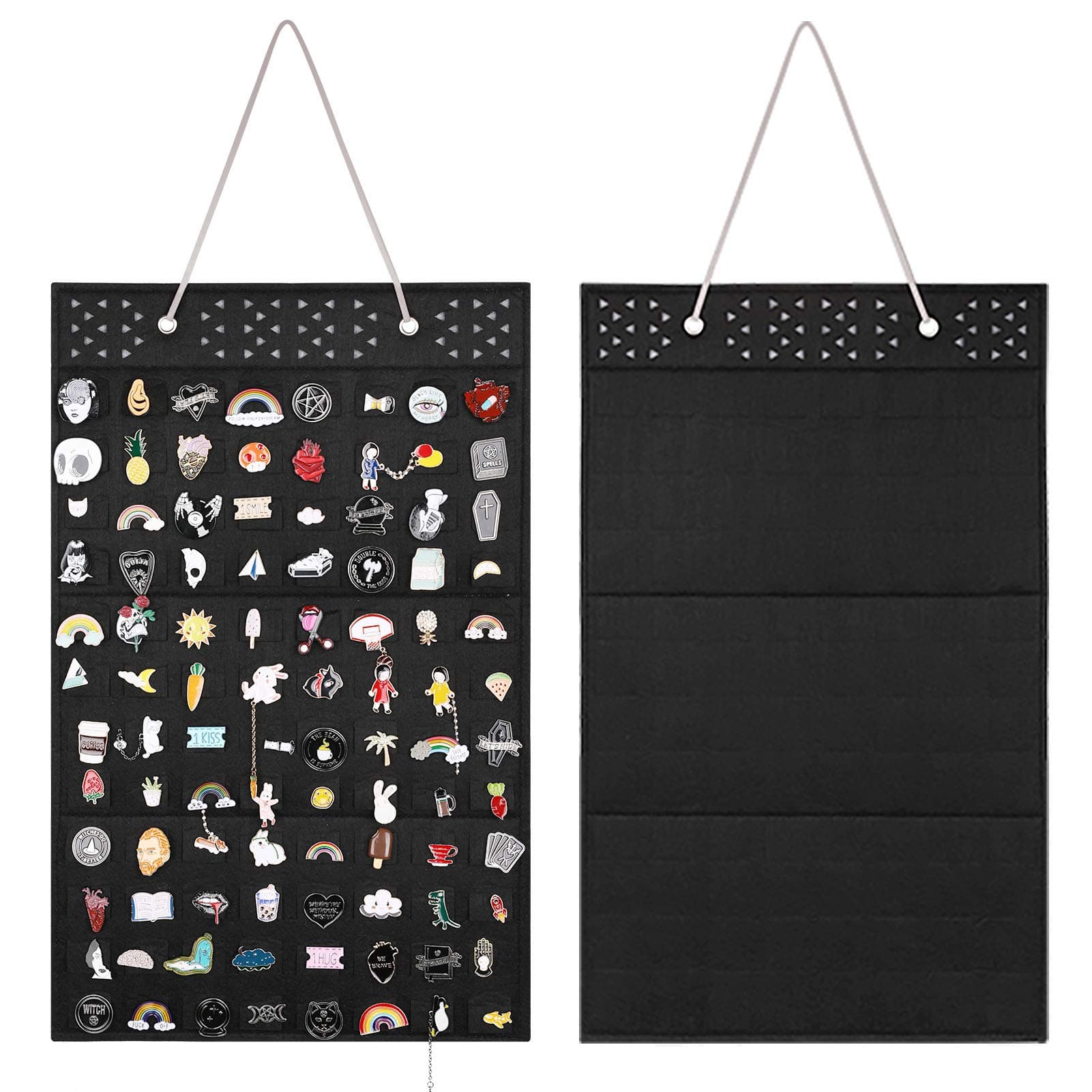 Wall Hanging Brooch Pin Display Organizer - Enamel Pin Display and Brooch Collection Storage Holder for Women or Men, up to 96 Pins (Organizer Only) (Black)