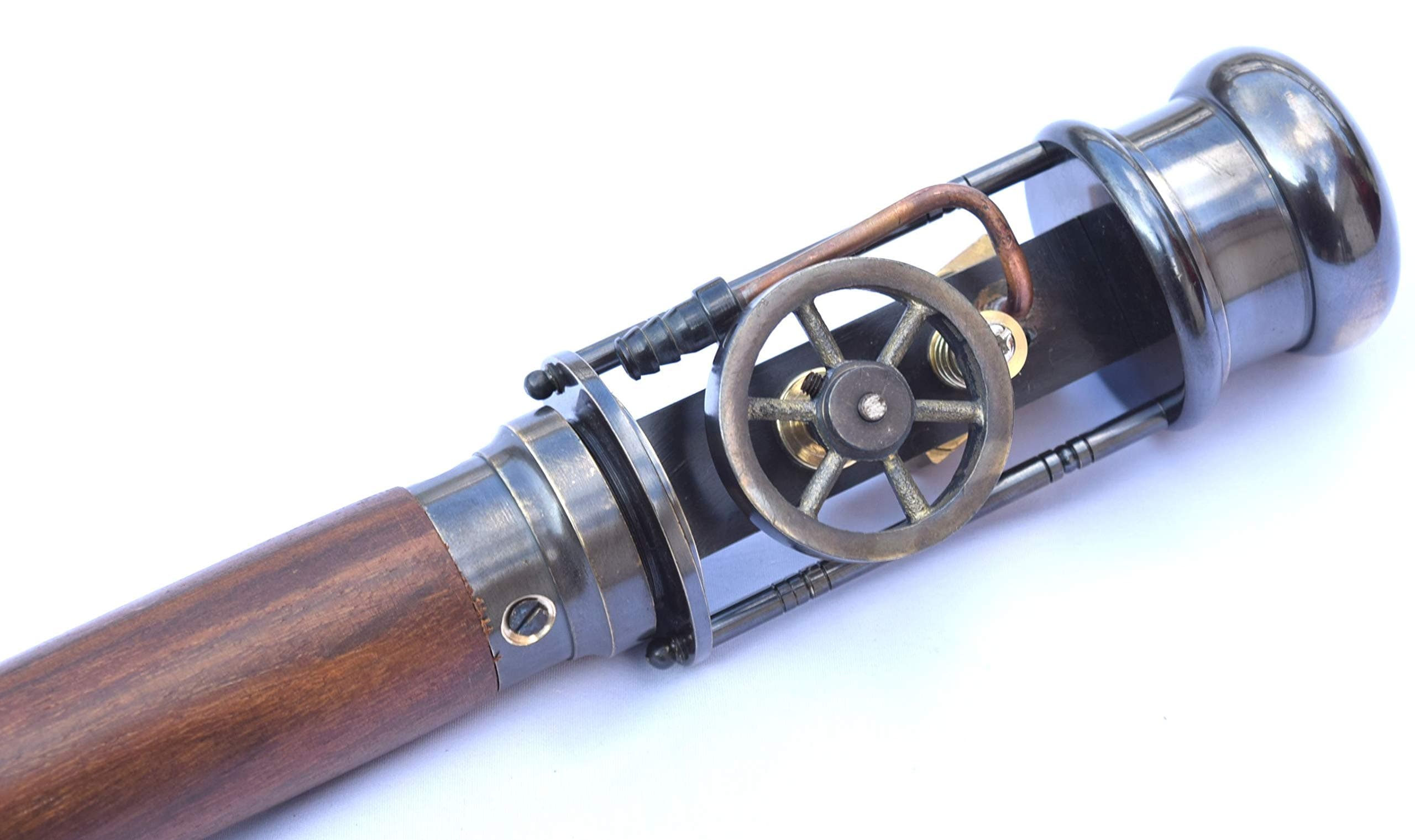 Walking Cane Stick with Working Steam Engine Model, Steampunk Walking Cane Stick