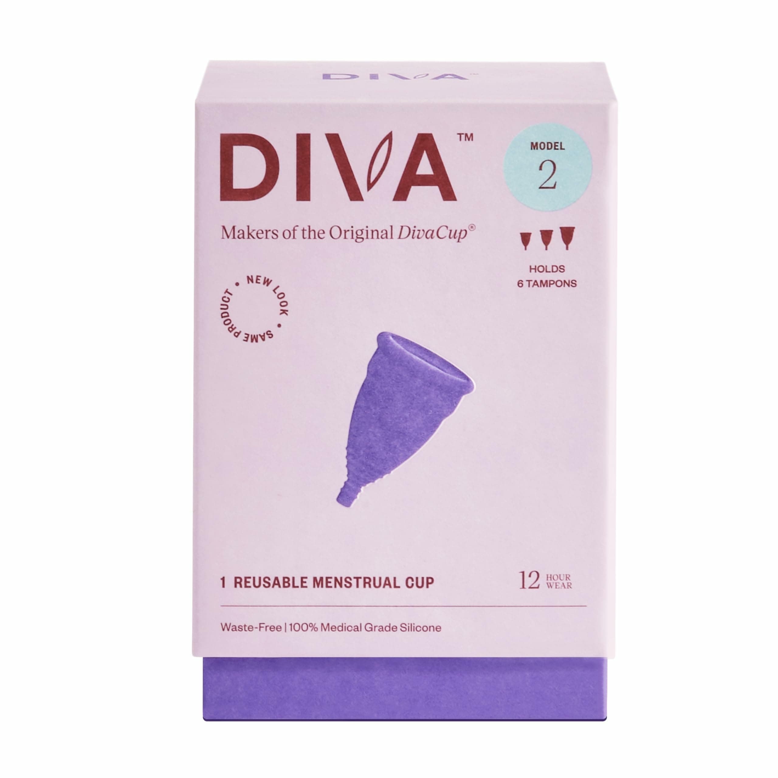 DIVA Cup - Medical Grade Silicone Cup for Period Care - Reusable Menstrual Cup - Up to 12 Hours of Continuous Wear - Model 2 (for Wide Vaginal Canals, Post-Partum & Ages 35+)