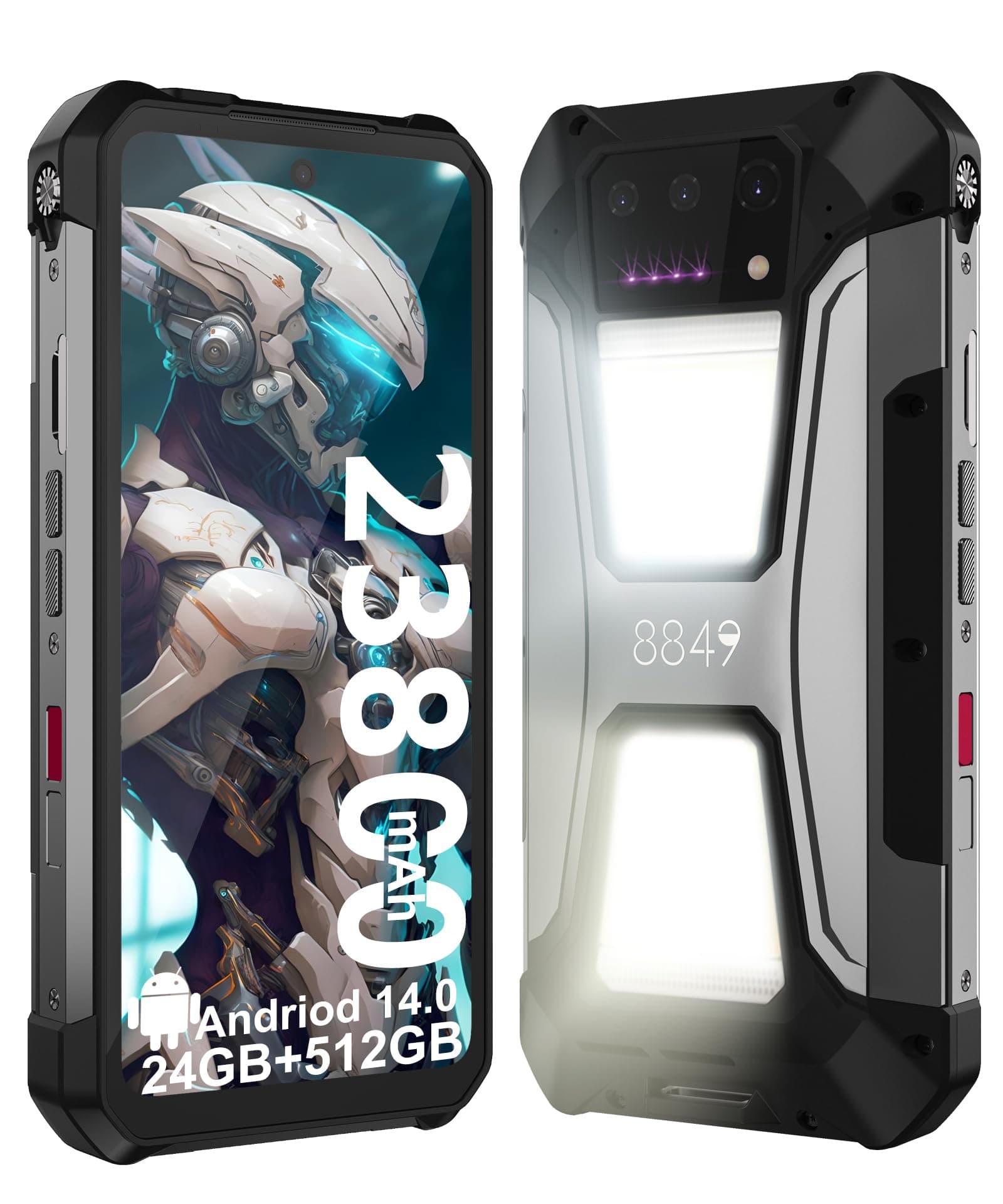 Tank 2 Pro Rugged Smartphone Unlocked, 24+512GB/1TB Android 14 Rugged Cell Phone with Projector, 6.79’’ 4G Waterproof Mobile Phones 23800mAh, Fingerprint/Dual Sim/OTG/GPS/Face ID