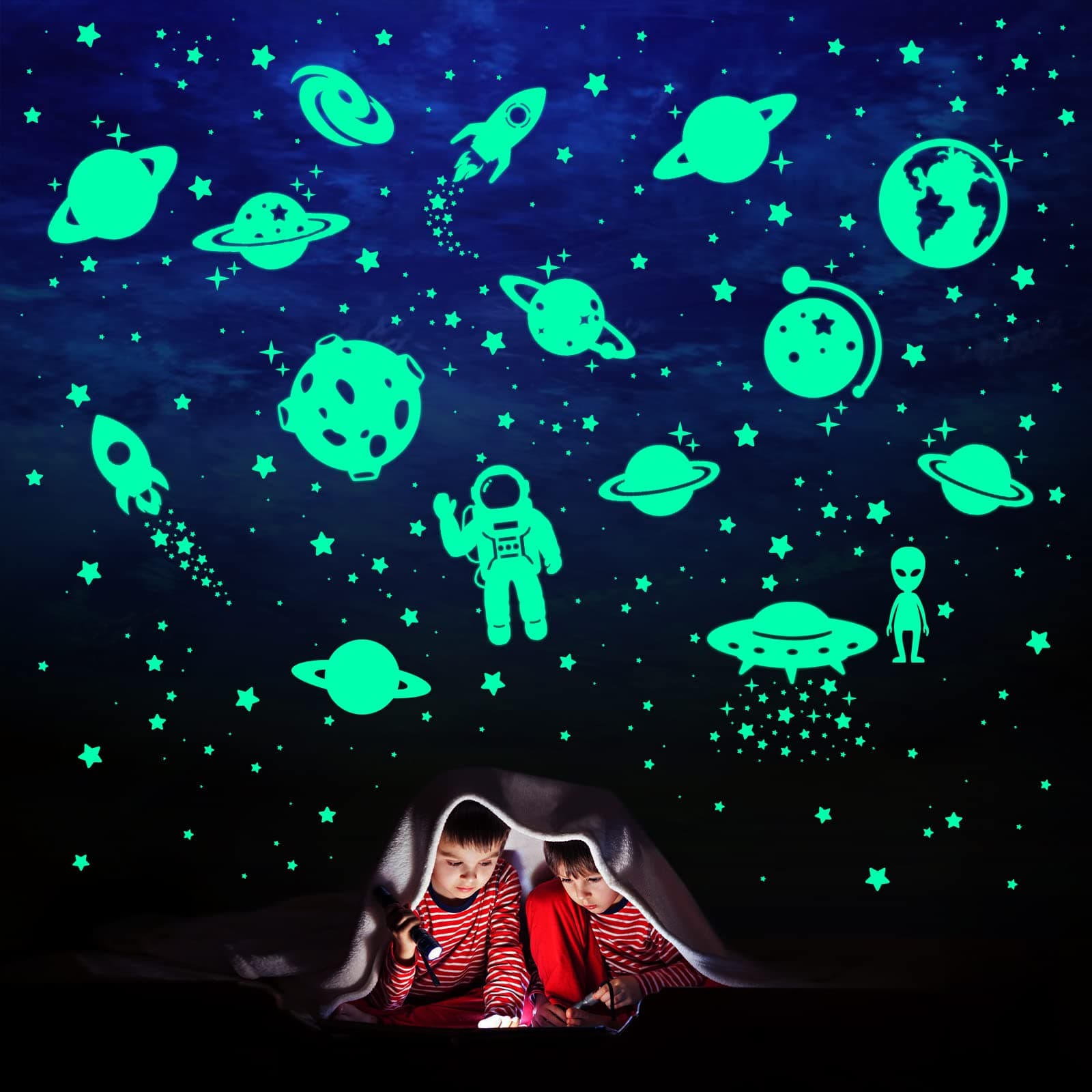 HONEYJOY 260 PCS Glow in The Dark Stars, Glowing Stars for Ceiling, Star Wall Decals Solar System Space Galaxy Planets Wall Stickers for Kids, Girls Boys Room Decorations for Bedroom