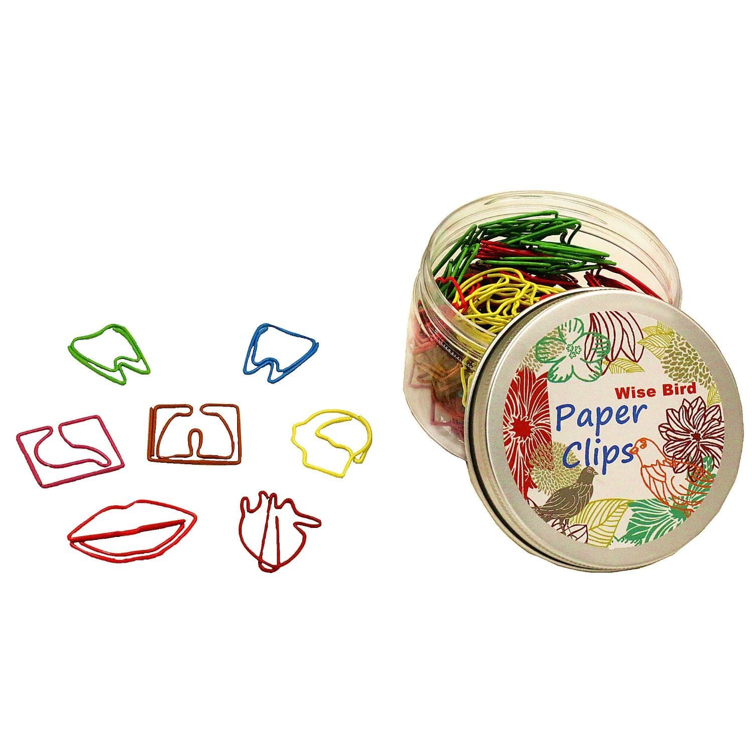 Wise Bird Assorted Color Cute Fun Fashion Creative Shaped Metal Paper Clips, Kids Art Crafted Project Bookmark Document Holder Office School Notepad Stationery Paper Clip 140 Pcs/tin -Body Symbol-c05