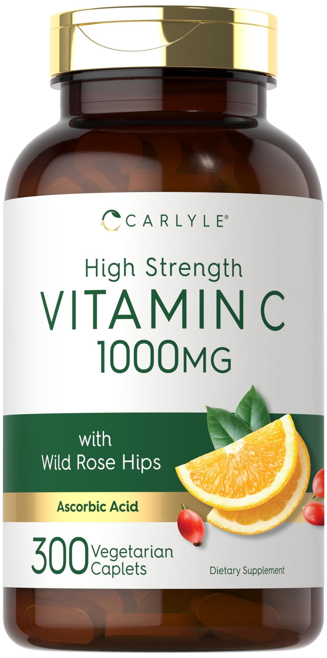 Carlyle Vitamin C 1000mg | 500 Vegetarian Caplets | Ascorbic Acid with Wild Rose Hips | High Strength Formula | Non-GMO and Gluten Free Supplement