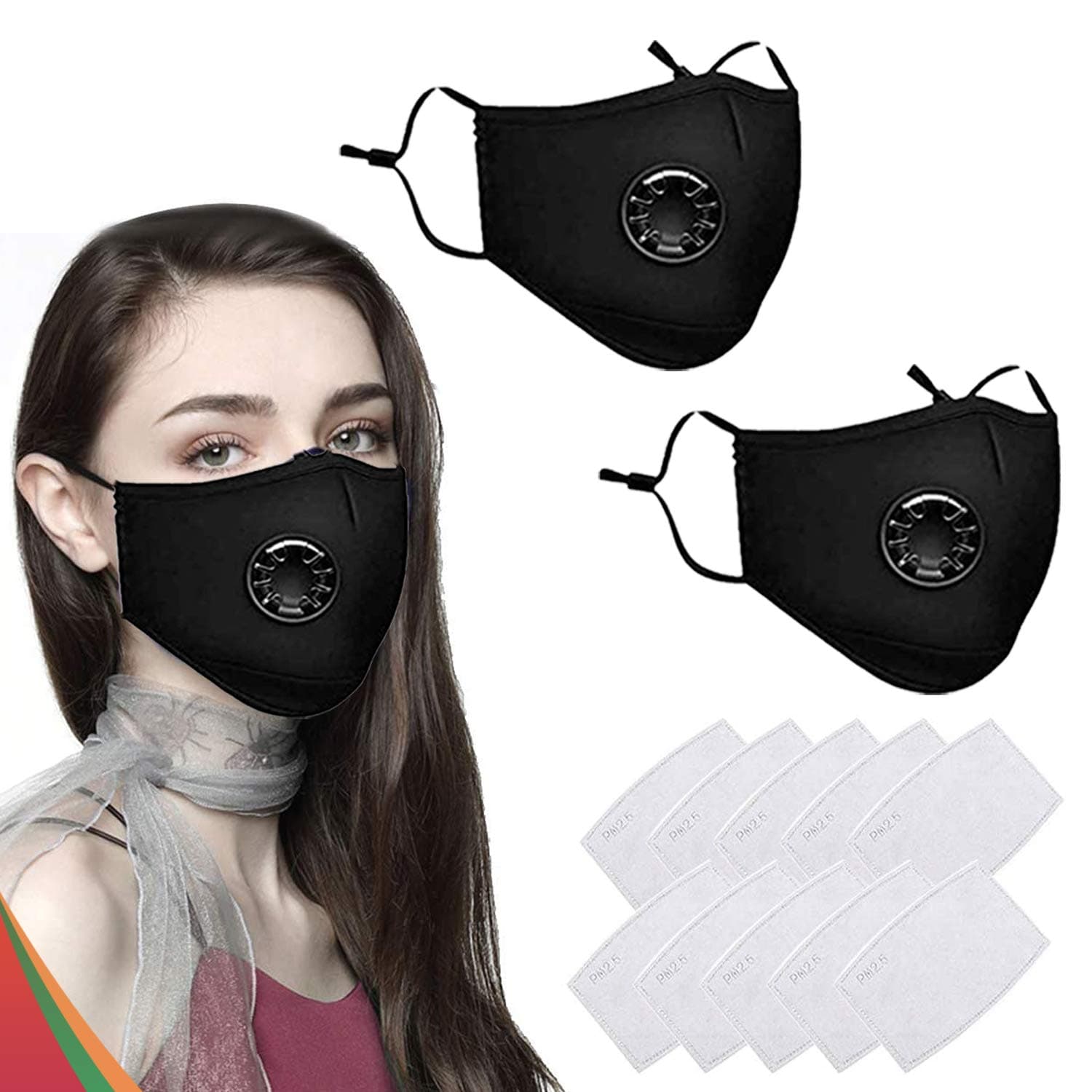 1ABOVE Two-Face Mask With Ten Air Filters Cotton | Reusable | Washable | Face Mouth Cover with Flexible Bands (2 Masks + 10 Filters)