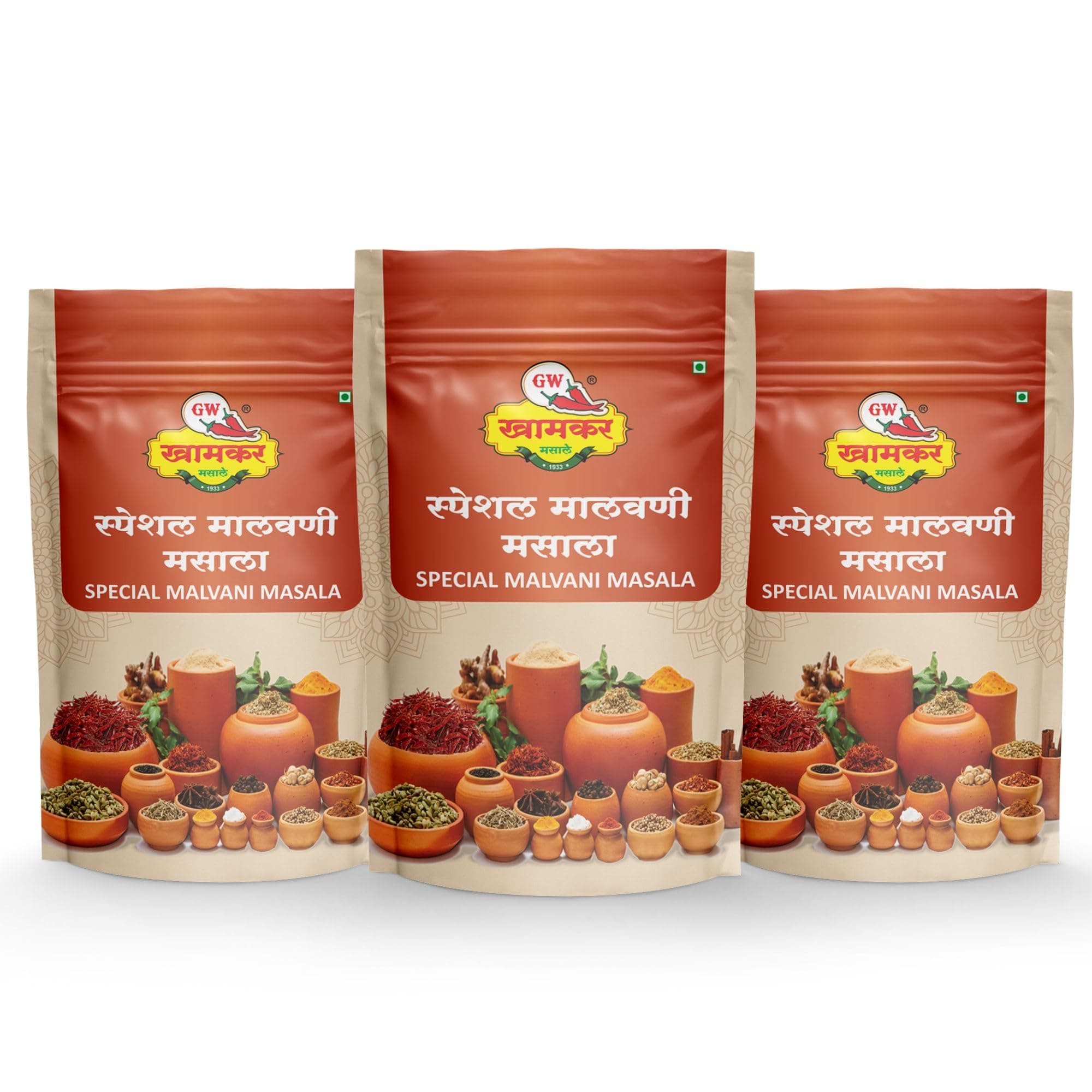 GW Khamkar Special Malvani Masala,spices, Malvani Masale, Indian Spices, Maharashtrian Spices, Traditional Recipe, Authentic (Kokani) Taste,no Artificial Colours, All In 1 Masala, 185 Gm(Pack of 3)