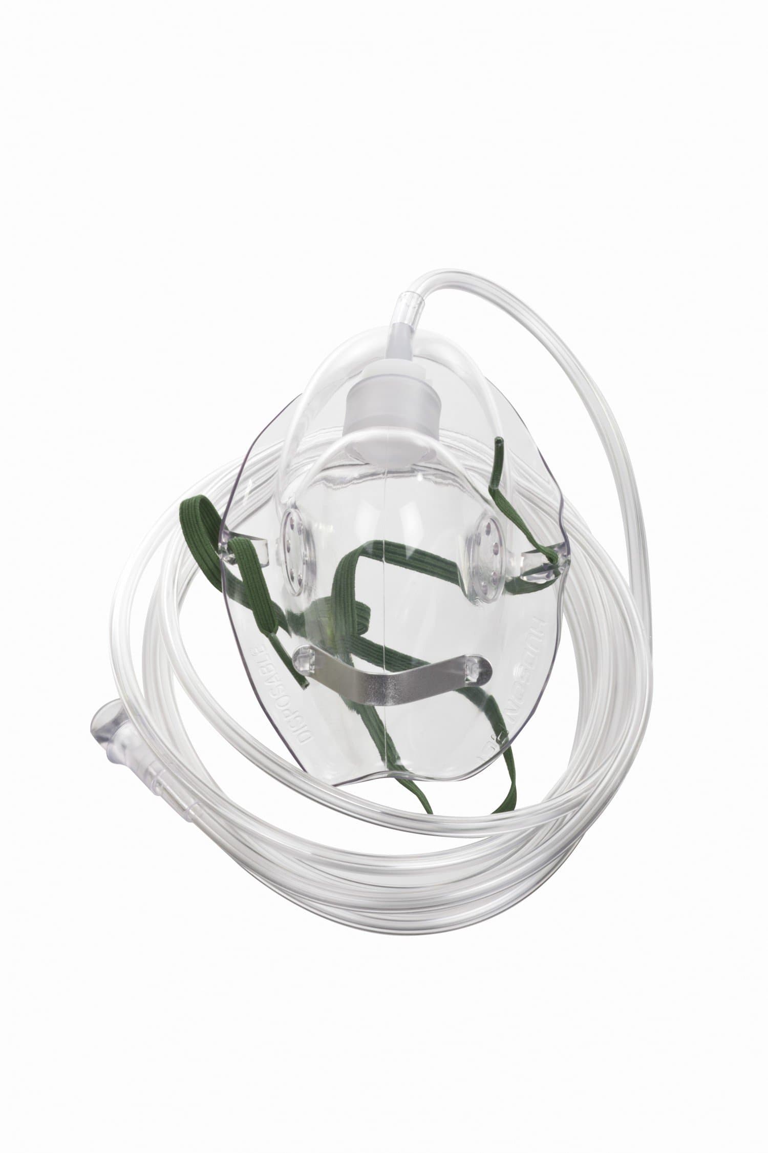 Teleflex Medical HU1041 Concentration Oxygen Mask, Adult, Medium, 2.1 m Tubing, Green (Pack of 50)