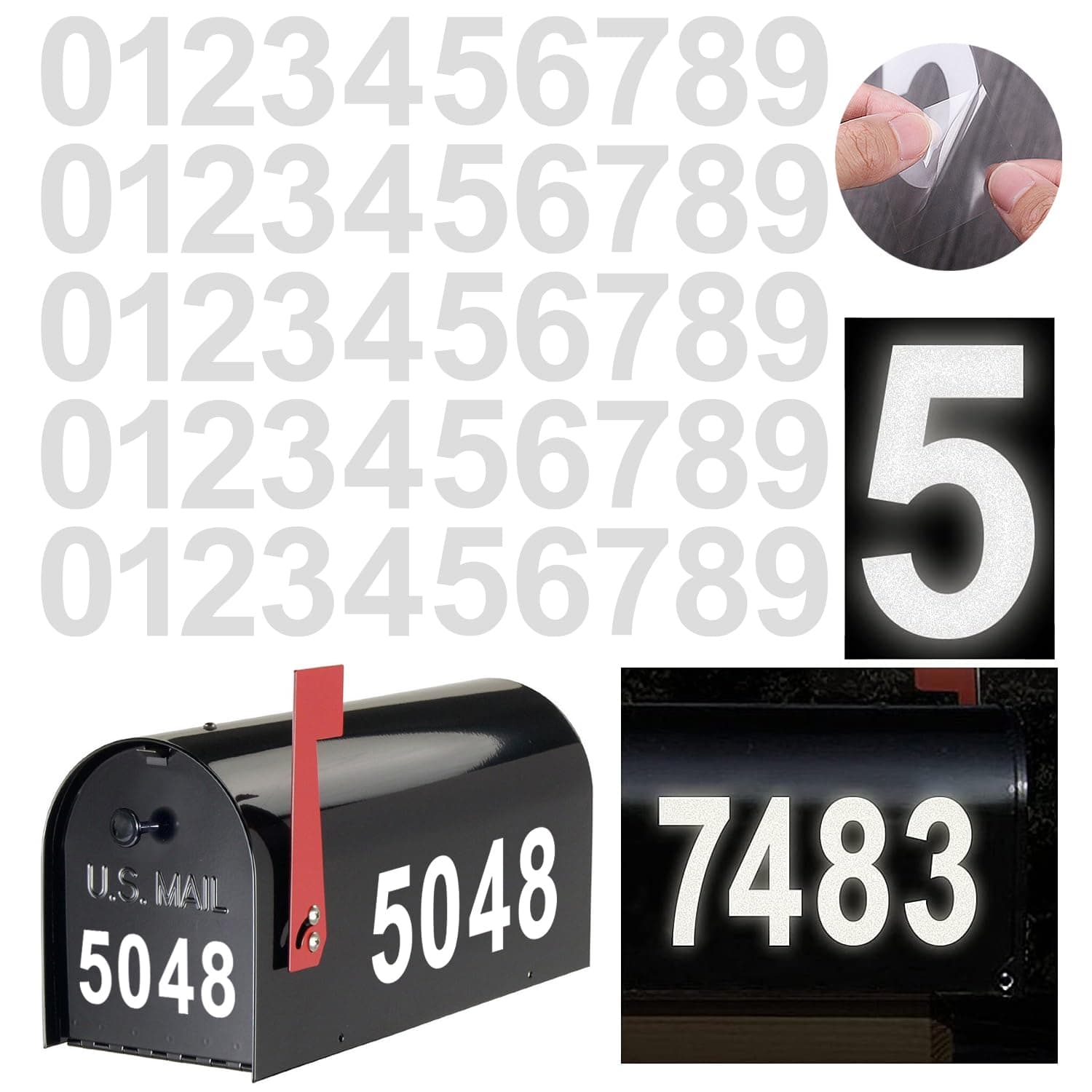 Reflective Mailbox Numbers Sticker Decal Die Cut Classic Style Vinyl Waterproof Number Self Adhesive 5 Sets (3" x 5 set) for Signs, Door, Cars, Trucks, Home, Business, Address Number (3inch, 5 sets)