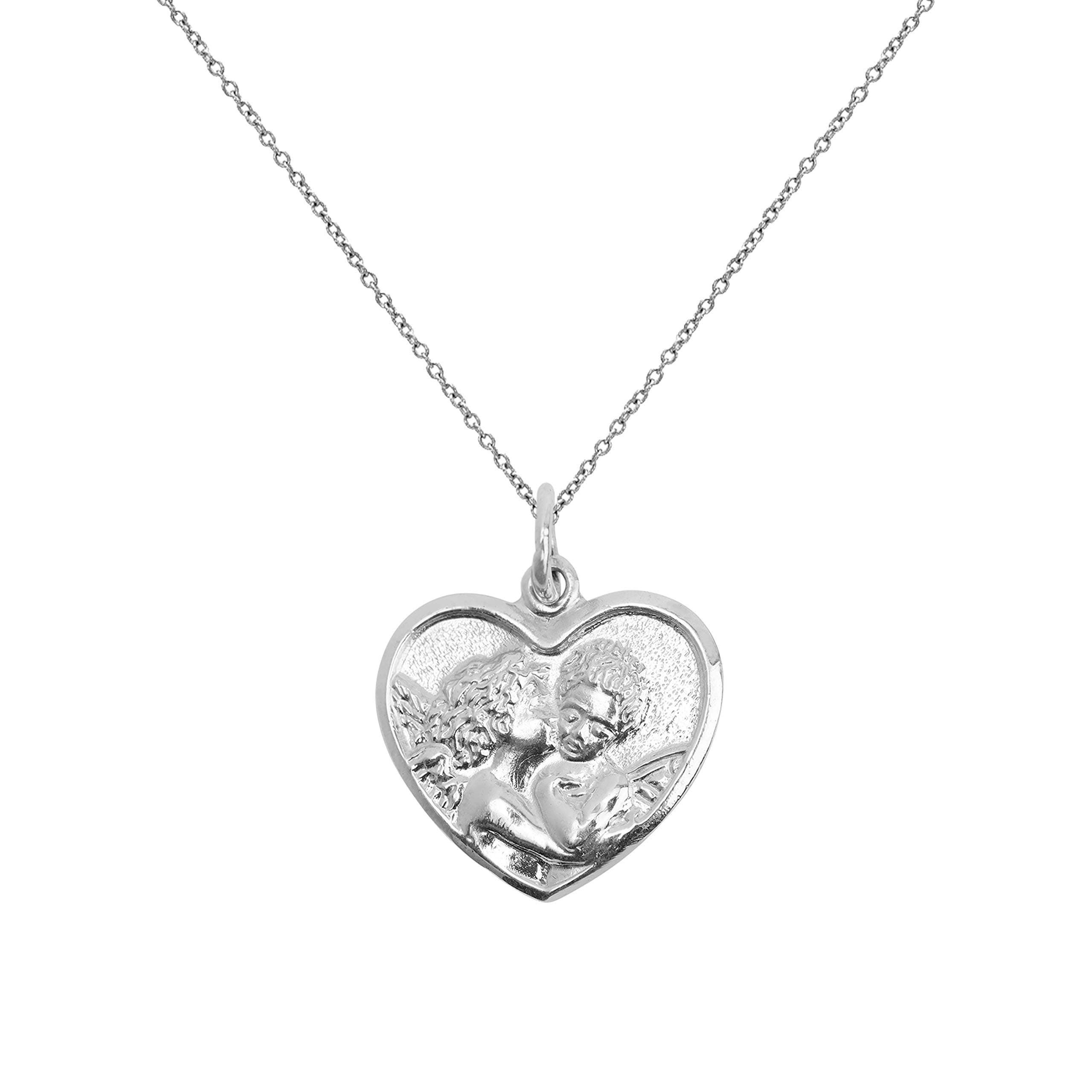 Sterling Silver Cherubs Heart Pendant Necklace, 18"