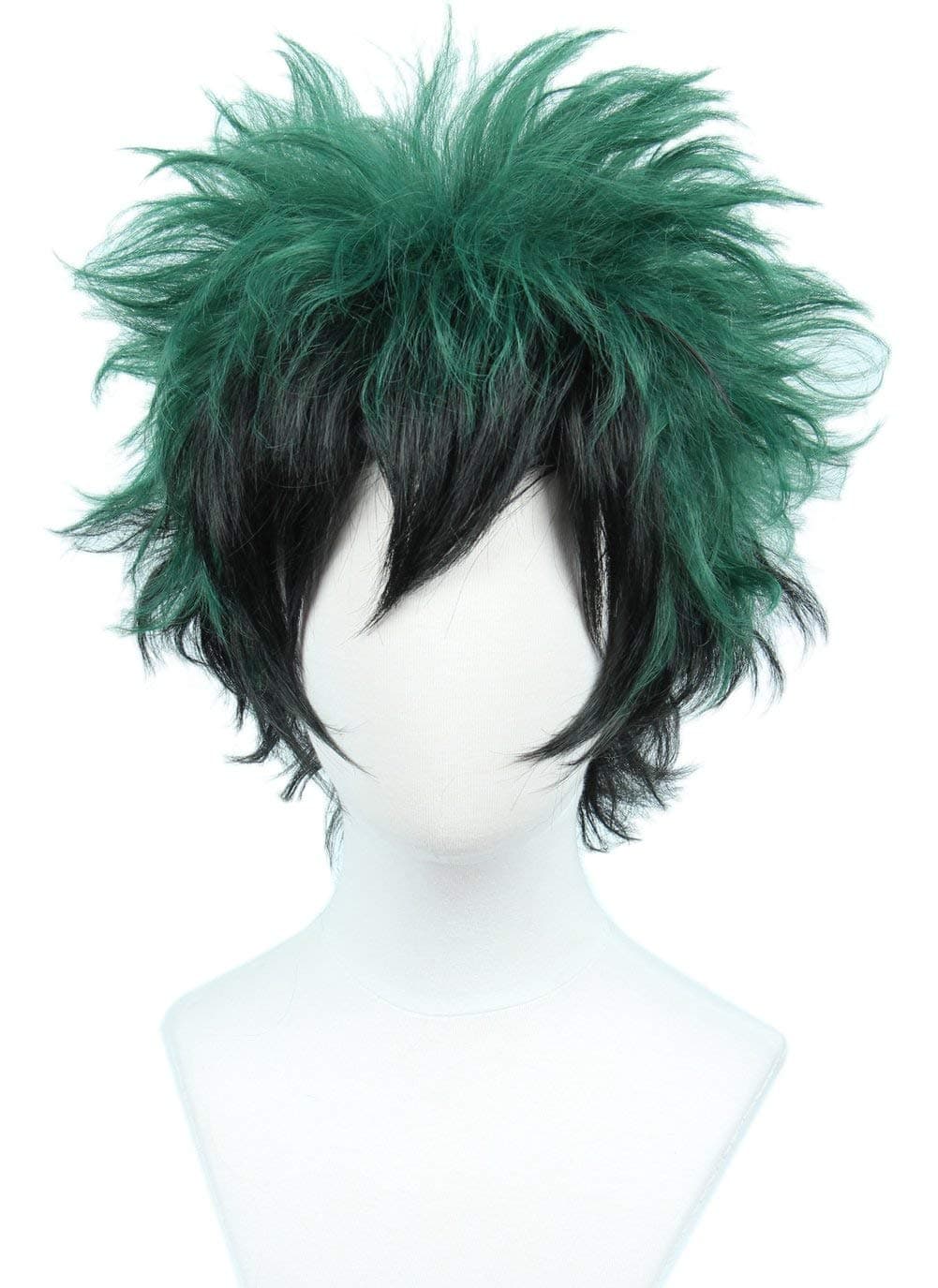 Anime Cosplay Wig Short Black Green Halloween Costume Curly Wig