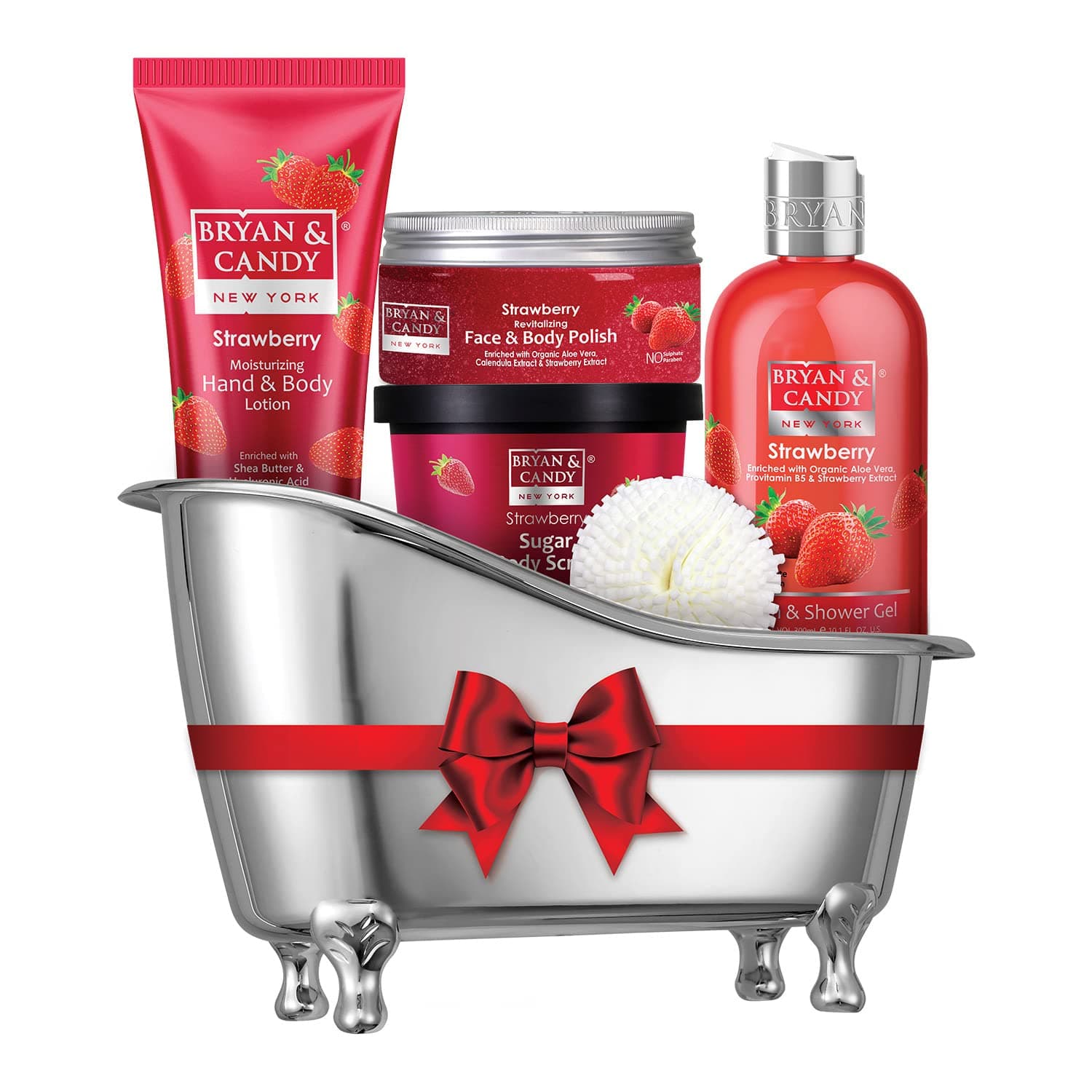 Strawberry Bath Gift Set for Women - Spa Baskets and Gift Boxes With Bath Sets