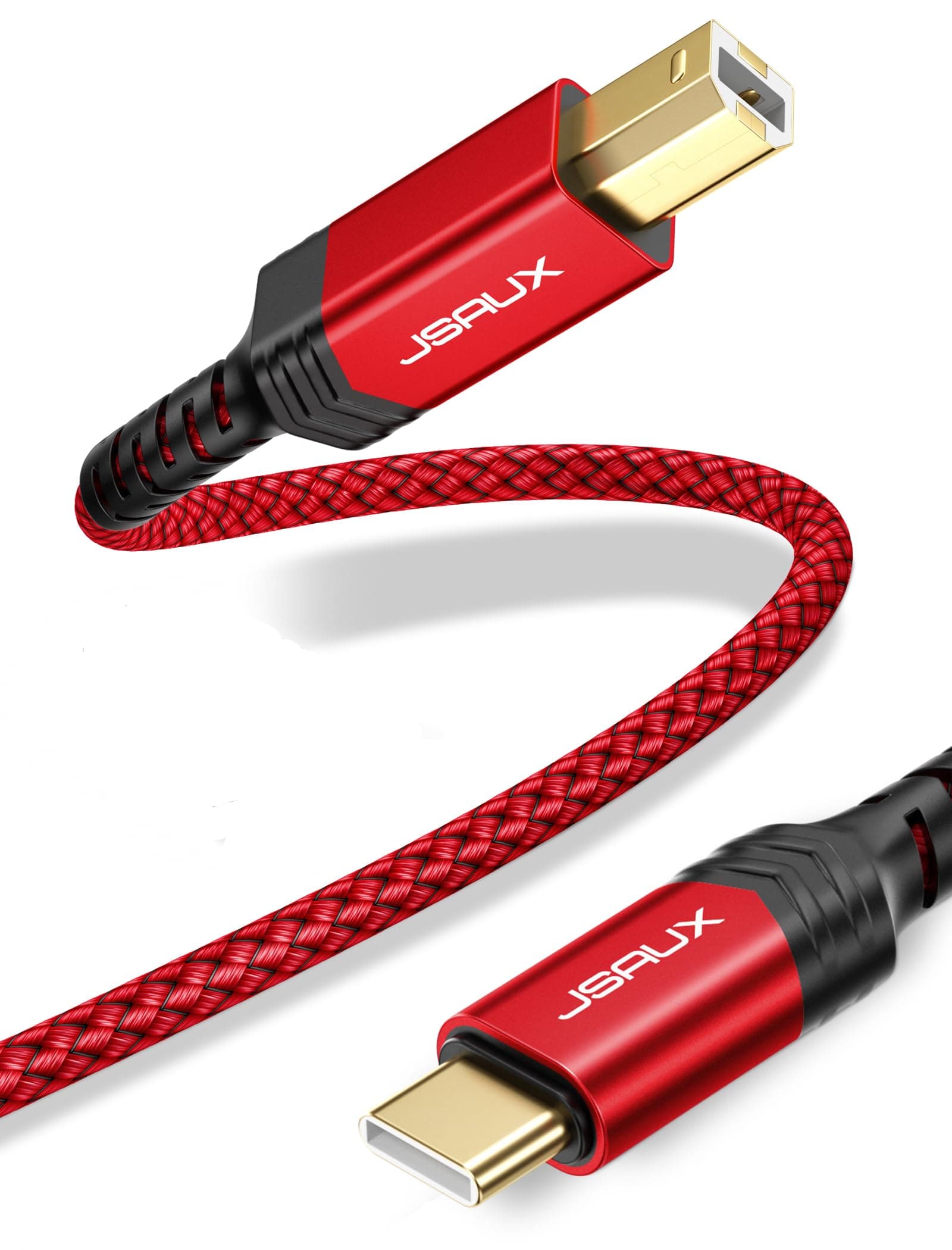 JSAUX USB C to USB B Printer Cable 3ft, Nylon Braided MIDI Cable Compatible With MacBook Pro, HP, Epson, Canon, Brother, Lexmark, Xerox Printers and Scanner - Red
