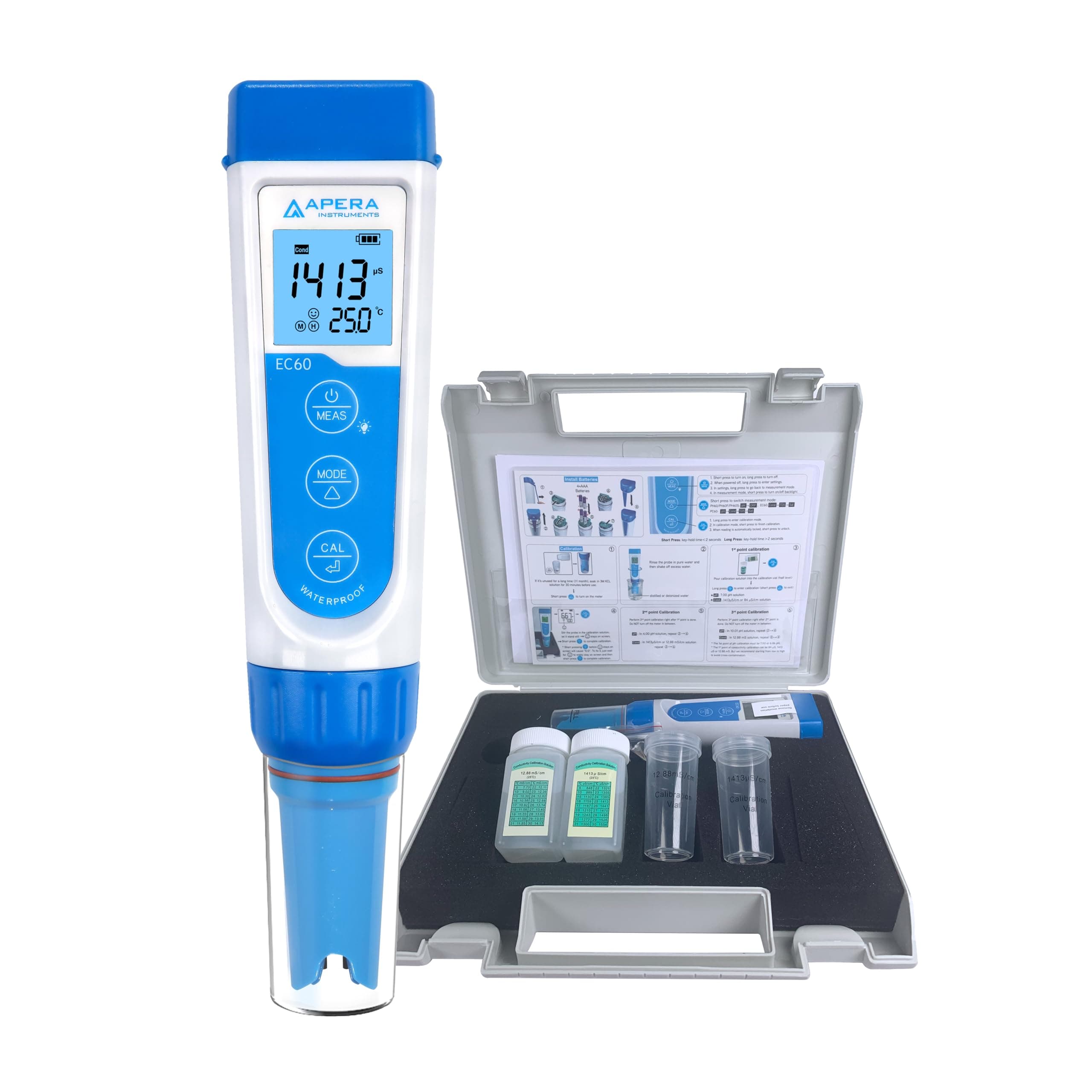 EC60 Premium Waterproof Conductivity Pocket Tester, ±1% F.S Accuracy, Easy Switch of EC/TDS/Salinity, Replaceable BPB Sensor