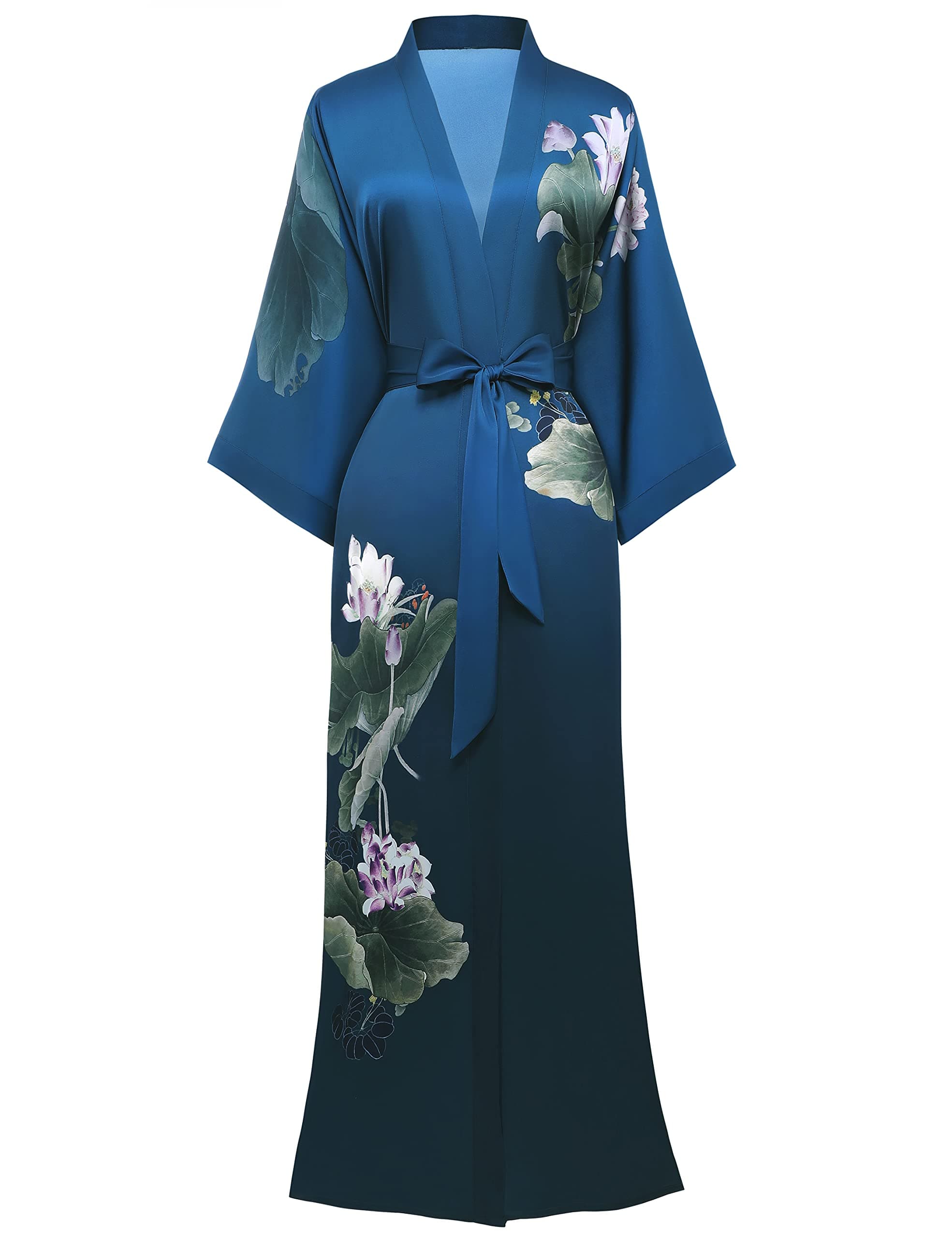 PRODESIGNlong Kimono Robe Satin Sleepwear Gradient Watercolor Silky Kimono Nightgown Bathrobe Kimono Blouse Cardigan