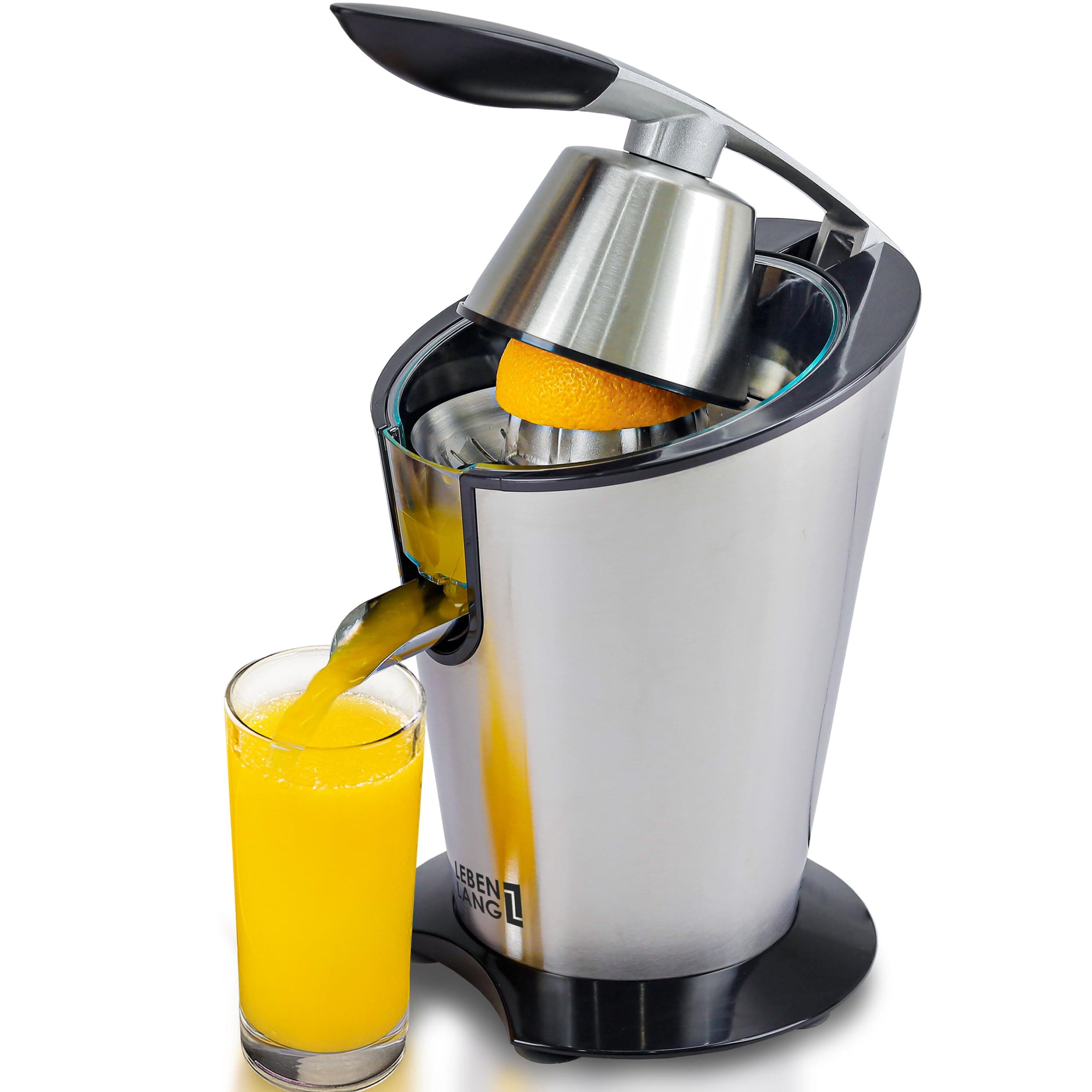 LEBENLANG Stainless Steel Electric Orange Juicer 600W I Incl. Stainless Steel Cone & BPA-Free | Electric Juicer Citrus Press Fruit Press I High Juice Yield for Oranges & Lemons