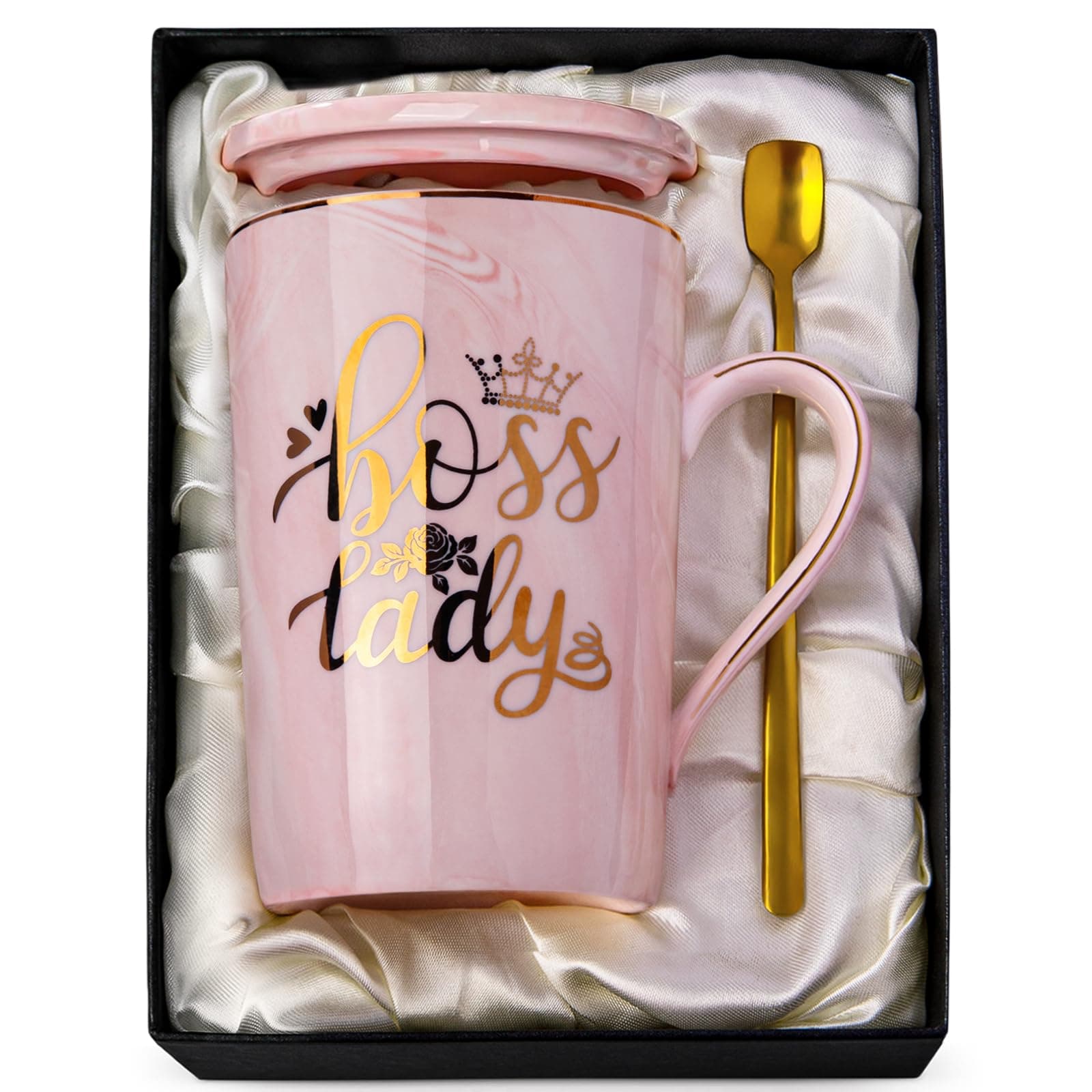 Boss Lady Gifts, Best Boss Gifts for Women, Birthday Gifts for Boss Lady - 14oz Pink Marble Ceramic Coffee Mug - Friend Gifts, Sister Gift, Women Birthday Gifts with Gift Box