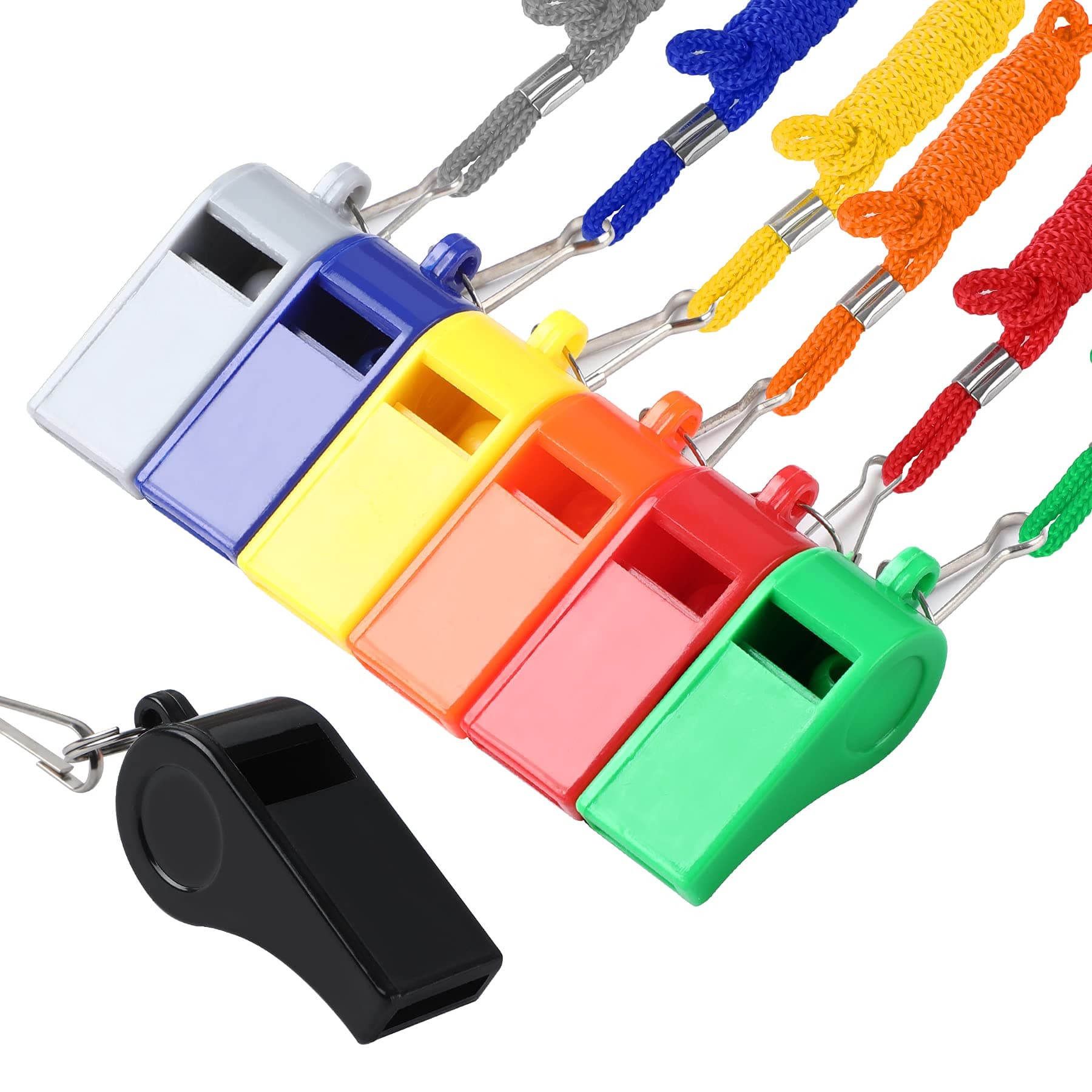 SANNIX 7 Pack Whistles, Coaches Whistles with Lanyard Sports Whistle Loud Crisp Sound Whistles for Referees Training Gyms Emergency