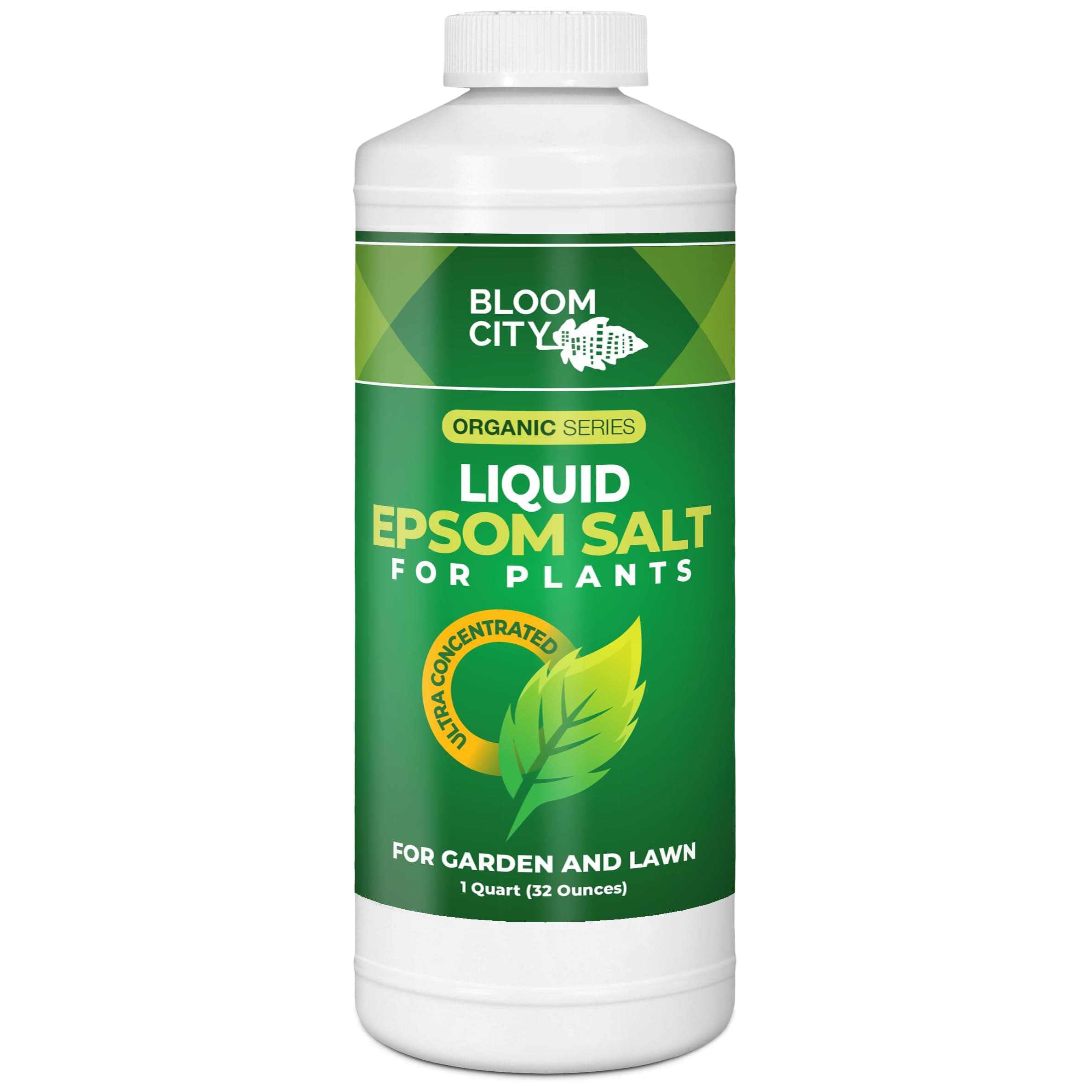 Bloom City Liquid Epsom Salt Plant Food - for All Indoor & Outdoor Plants, Fixes Magnesium Deficiency to Restore Lush Green Leaves, Liquid Concentrate, 32 oz