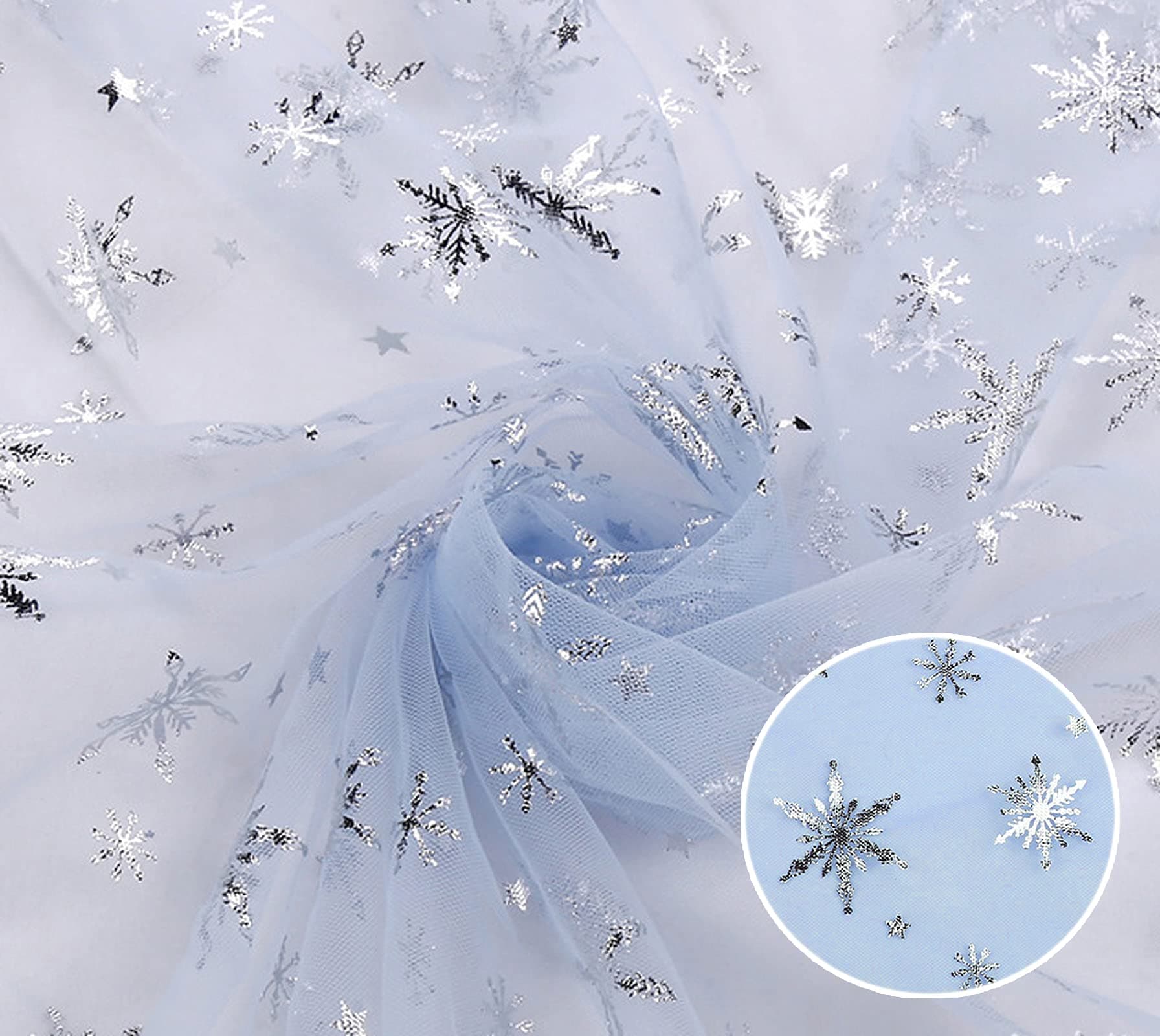 Sheer Fabric, Snowflake Silver Foil Organza Fabric, Snowflake Tablecloth Birthday Party Supplies Party Decorations, Christmas Tree Skirt Christmas Decorations Clearance (59" x 118", Blue)