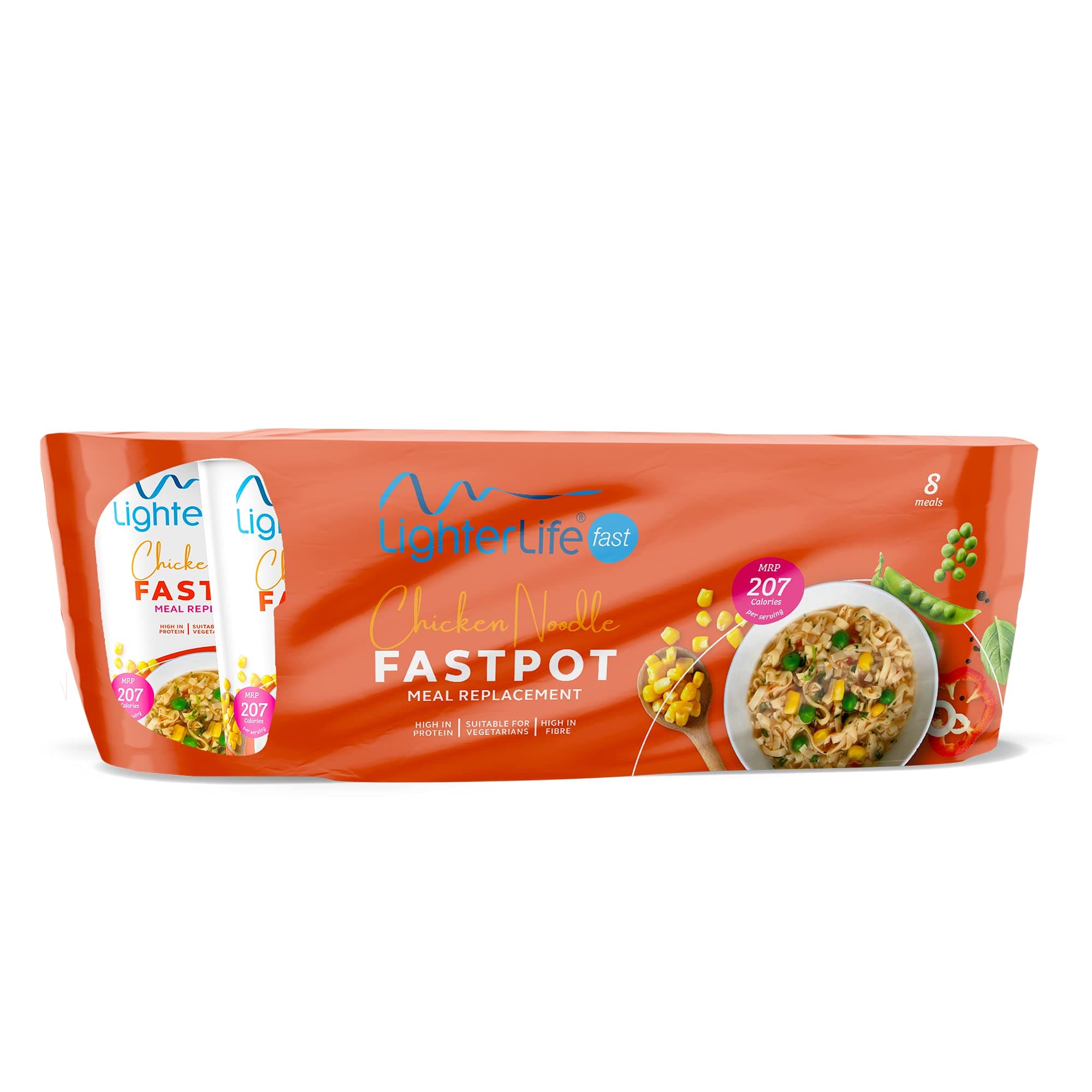 LighterLife Chicken Noodle FastPot, Weight Loss Meal Replacement Meal Pot, High in Protein with 33% of RDA Vitamins and Minerals, Tray of 8 x 55gram Servings
