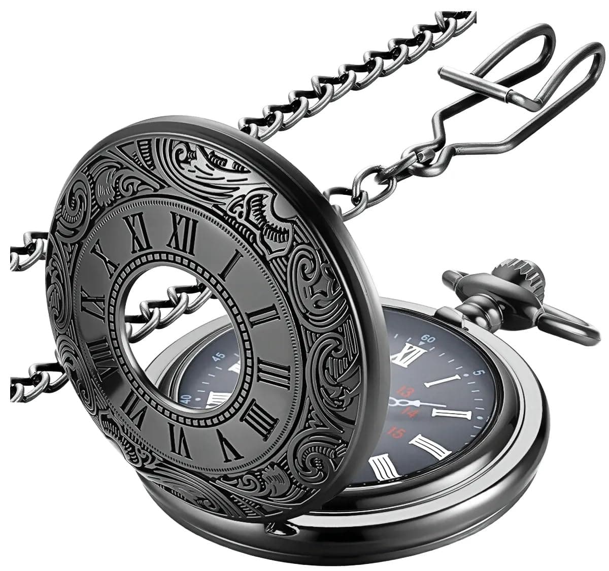 LYMFHCH Vintage Pocket Watch Roman Numerals Scale Quartz Pocket Watches with Chain Christmas Graduation Birthday Gifts Fathers Day