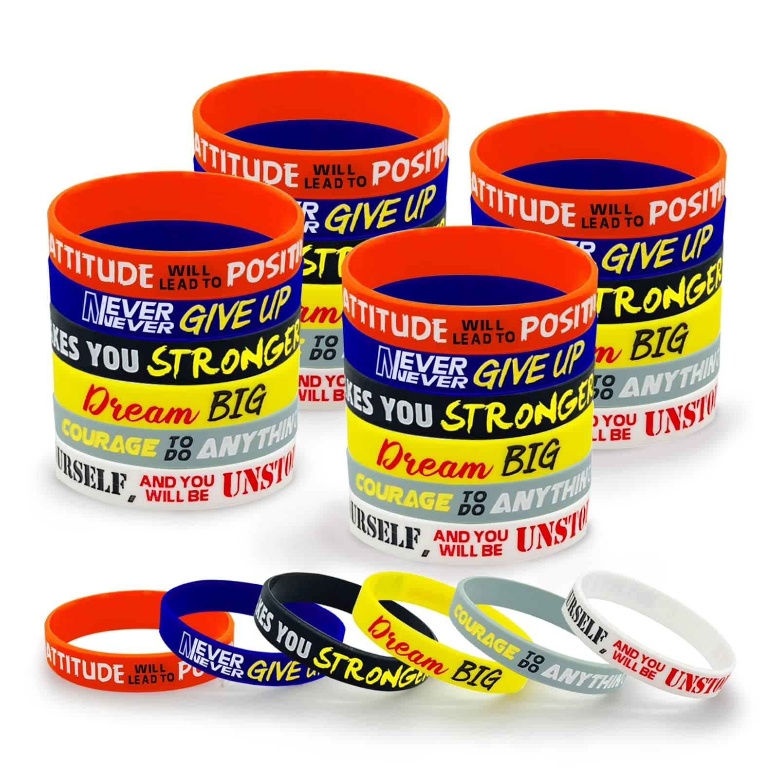 30 Pieces Inspirational Rubber Bracelet Motivational Quotes Silicone Bracelets Adult Stretch Wristbands Rubber Motivational Gifts for Men Women Teens Gym Kids Adults Party Favors,6 Designs (Unisex)