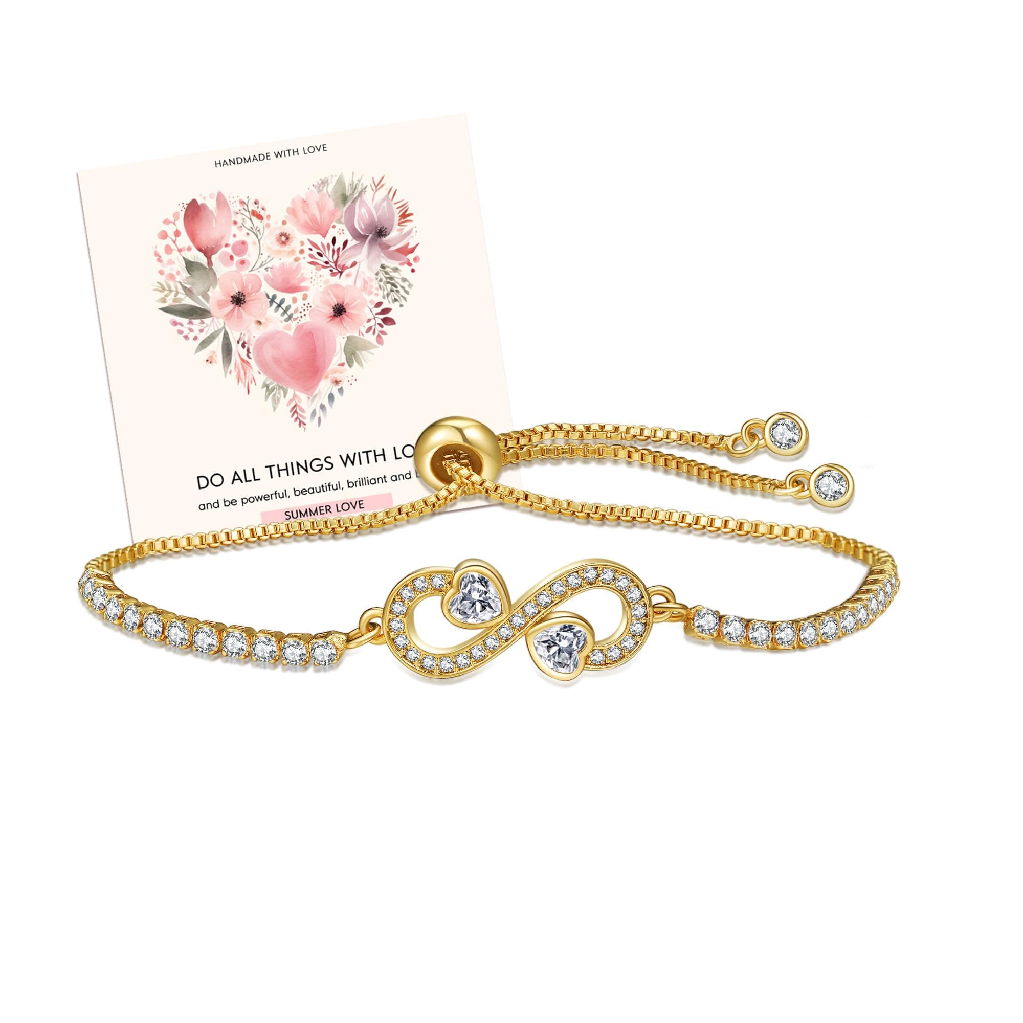 EXGOXBracelets for Women Infinity Bracelet for women Sterling Silver Bracelet Crystal Silver Heart Bracelet Adjustable Ladies Bracelet Birthday Gifts for Women