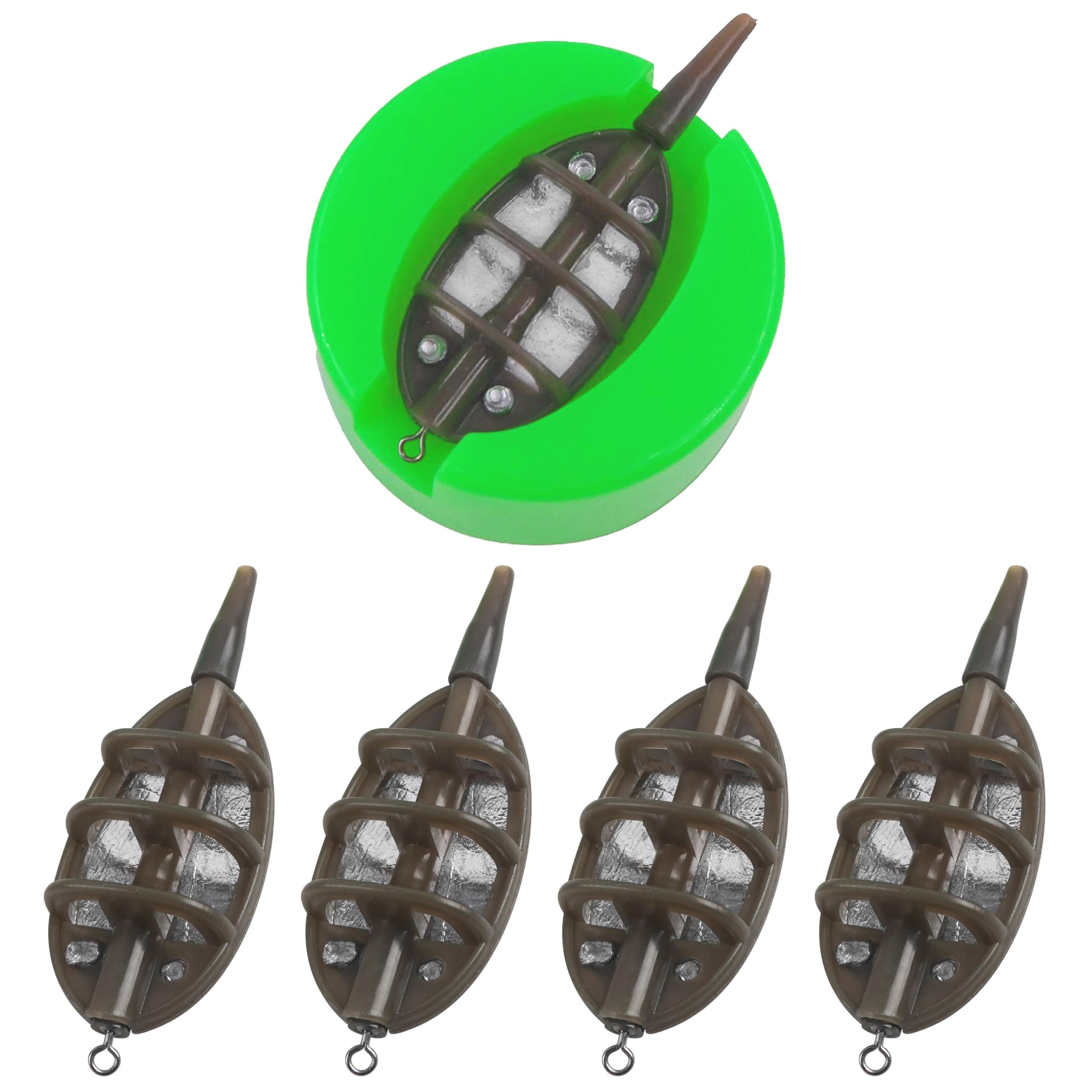 Carp Fishing Method Feeders Set 4 Inline Method Feeder with 1 Quick Release Mould Carp Fishing Equipment Carp Fishing Tackle Kit for Fishing Bait Holder Tool