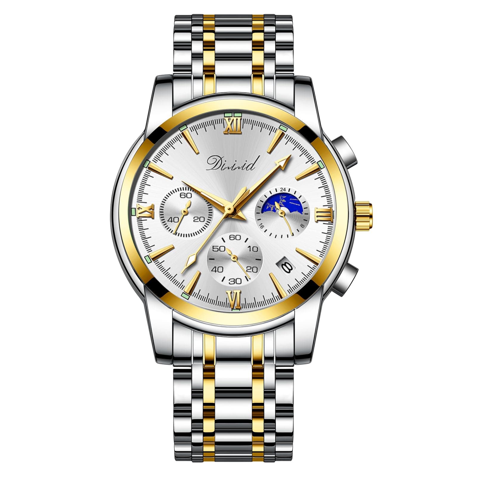 Watches for Men, Business Dress Mens Watches Chronograph Analog Quartz Stainless Steel Waterproof Luminous Date Luxury Casual Wrist Watch