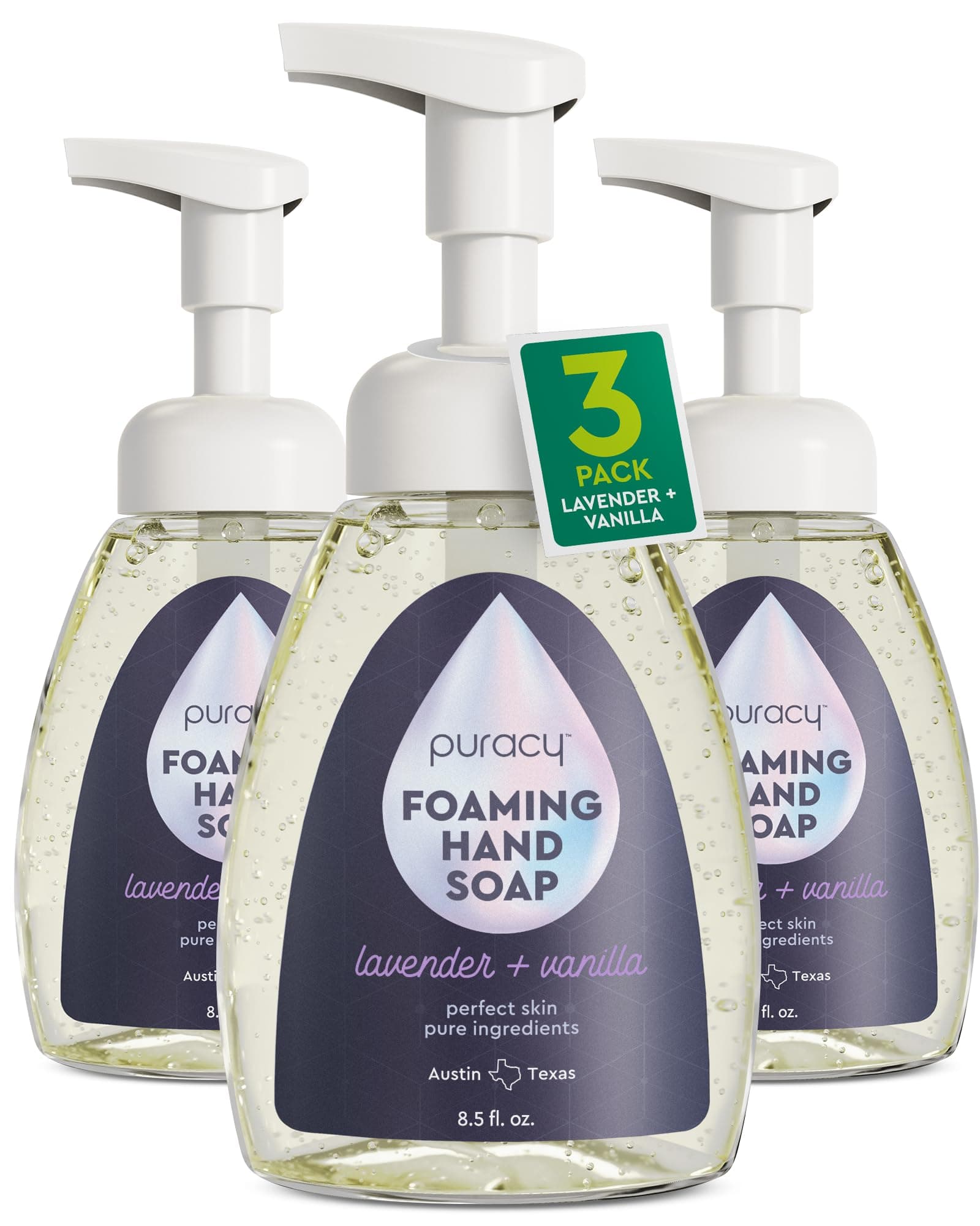 Foaming Hand Soap - Plant-Powered Natural Hand Soap As Seen on TikTok, Non-Toxic, Sulfate-Free Liquid Soap, Moisturizing Foam Handwash Liquid (Lavender & Vanilla, 12 fl oz, 3-Pack)