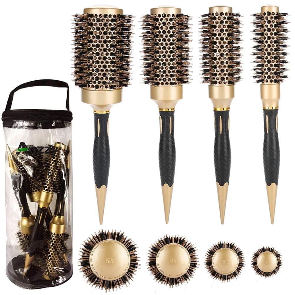 Aozzy Round Hair Brush for Blow Drying Professional Pottery Lonic Barrel Hair Styling Curling/Straight Women Boar Bristle Hairbrush Round Set