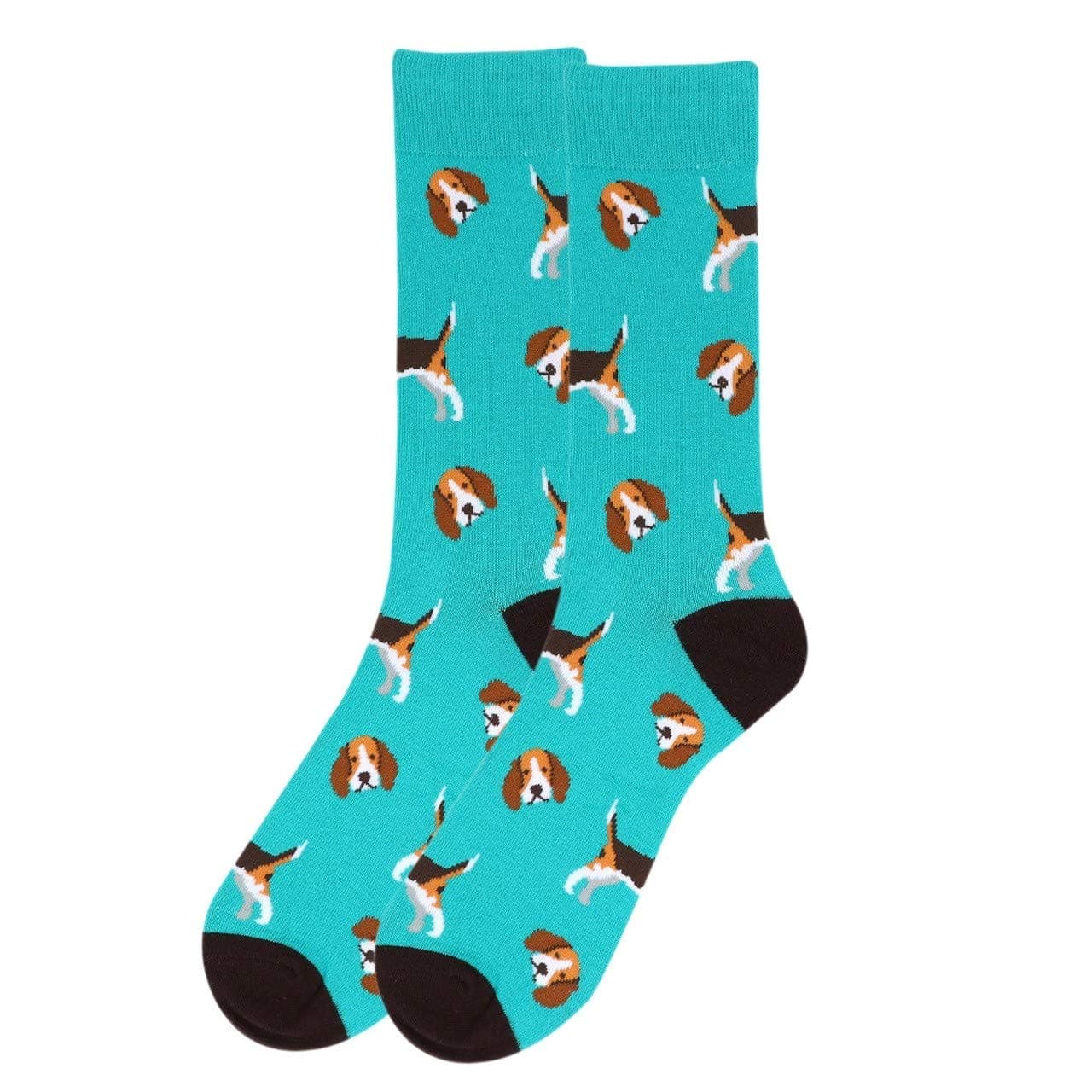 Men's Beagle Socks, Novelty Beagle Dog Socks for Men, Beagle Lover's Gift for Men, Teal Casual Crew Socks Men