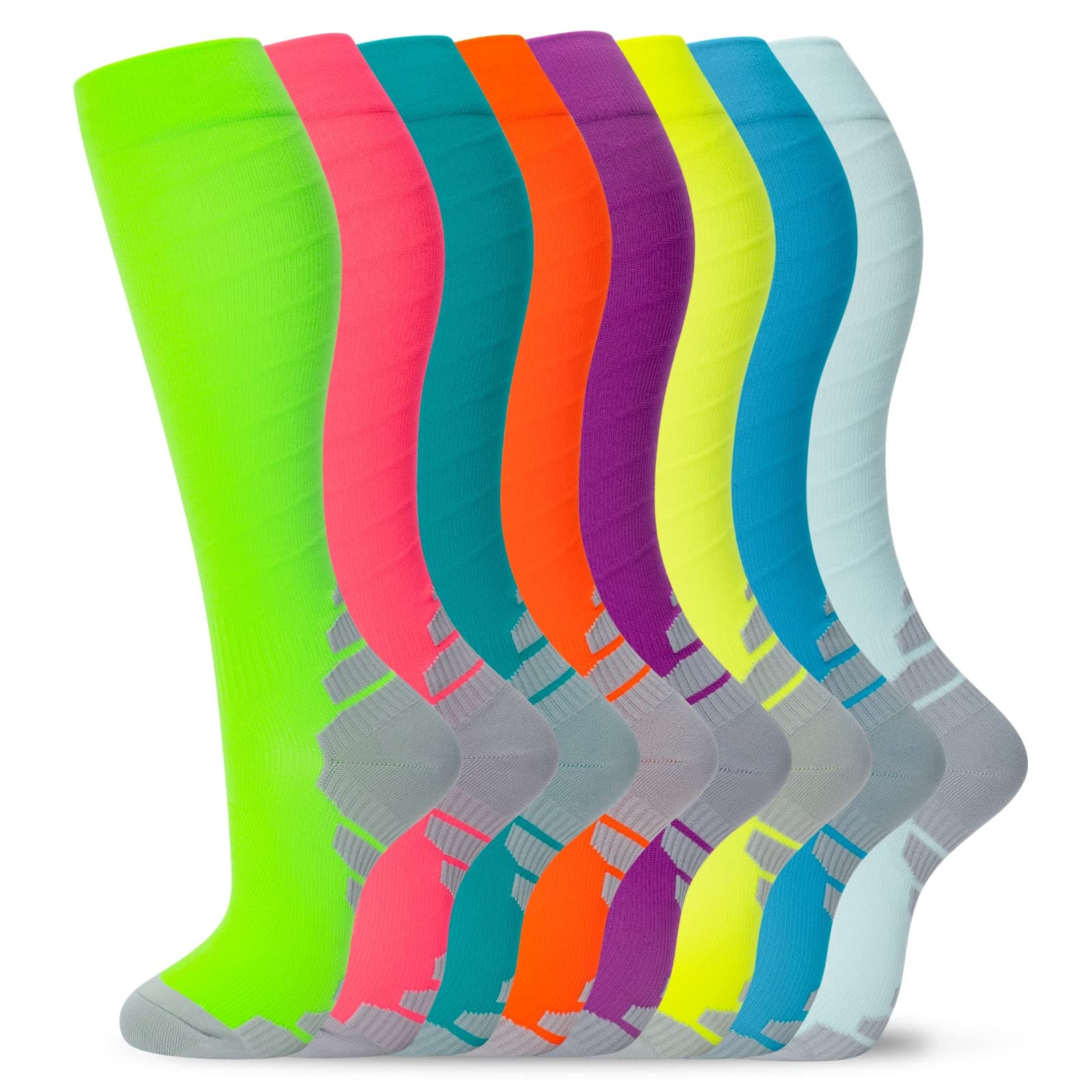8 Pairs Compression Socks for Men & Women 20-30 mmHg Knee High Nurse Pregnant Running Medical and Travel Athletic