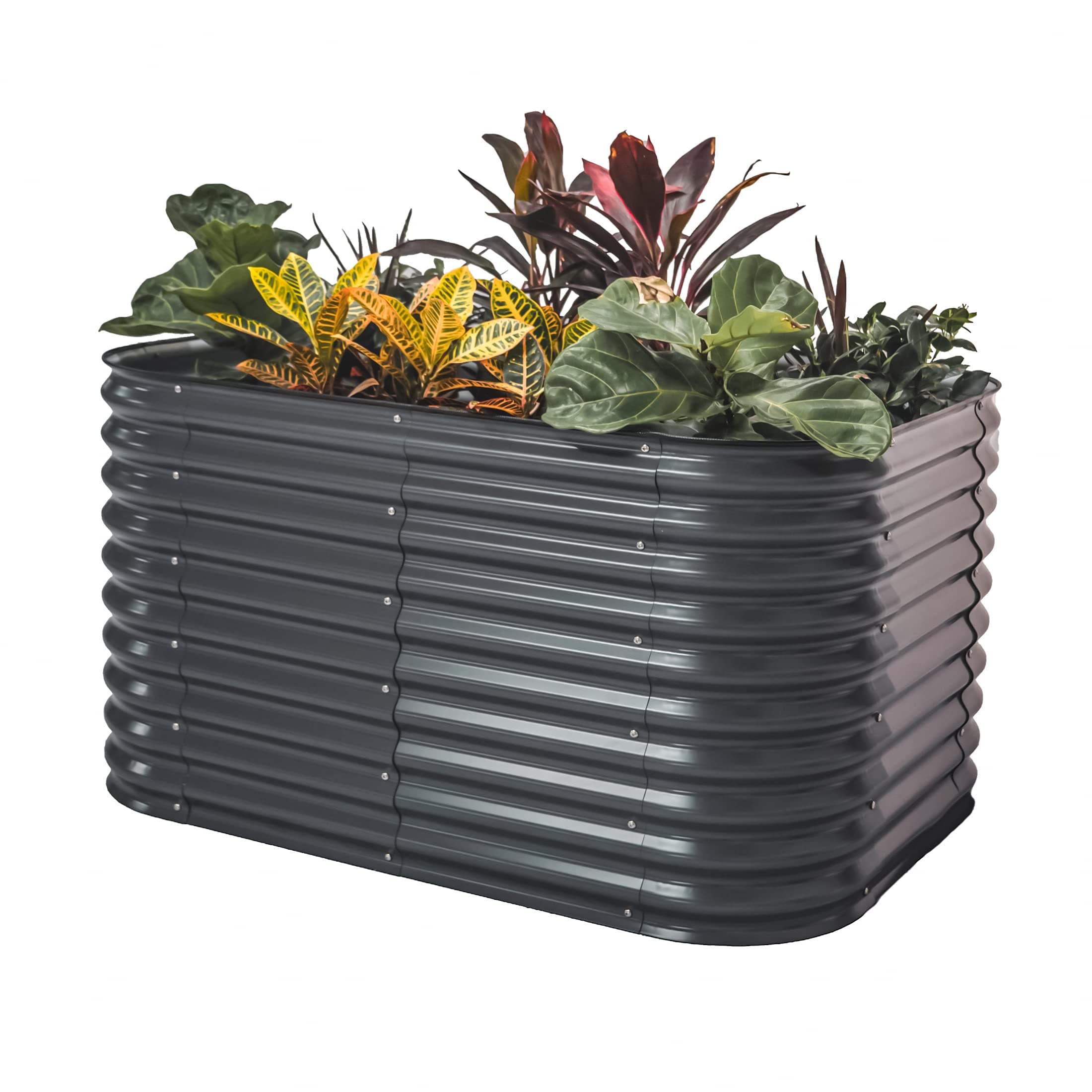 Vego garden 32" Extra Tall Raised Garden Bed Kits, 6 in 1 Modular Raised Planter Box for Vegetables Flowers Fruits Oval Metal Raised Garden Bed- Modern Gray