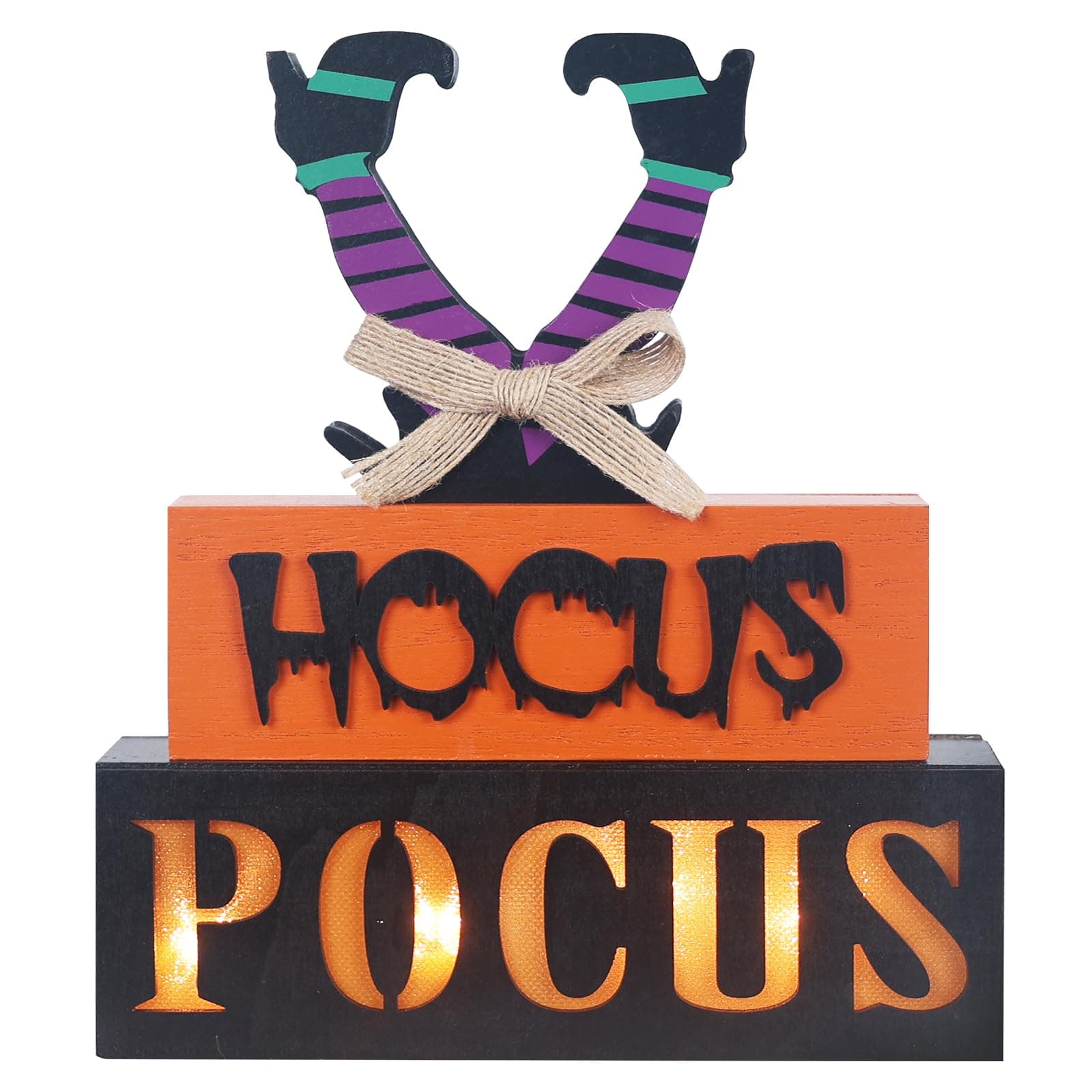 Halloween Decorations Indoor, MEETYAMOR 3-Layered Legs Block Halloween Decor, LED Halloween Lights HOCUS POCUS Sign Hocus Pocus Decorations for Home, Gothic Decor for Halloween Party Decorations