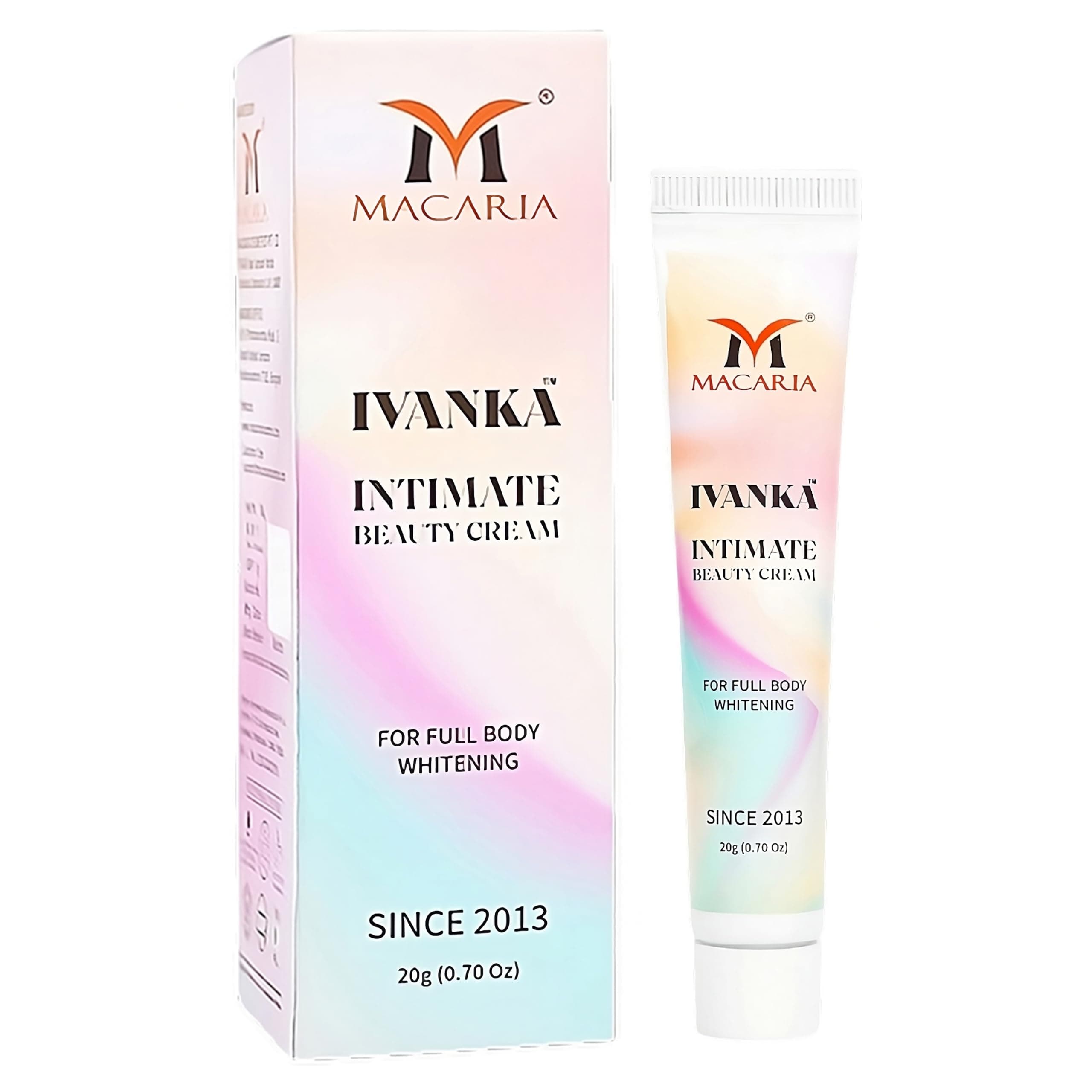 Macaria Ivanka Intimate Beauty Cream - Whitening, Brightening & Moisturizing for Sensitive Skin, Dark Spot Removal, Kojic Acid & Arbutin Formula, Cream for Full Body Fairness & Hyperpigmentation, 20g