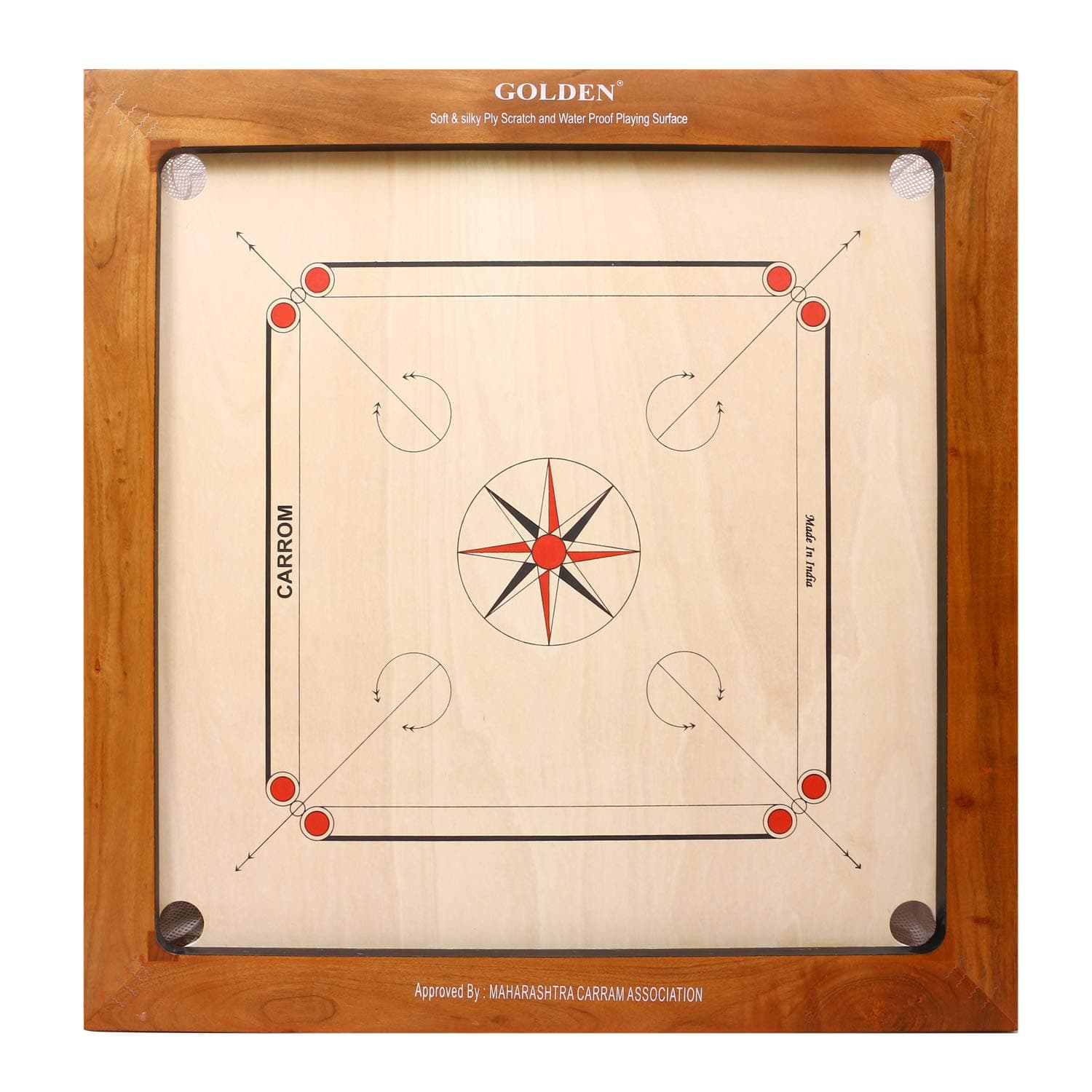WMX Kid, Adult Golden Carrom Board Antique Indoor Board Game Approved By Carrom Federation Of India & Maharashtra Carrom Association-Champion 16Mm