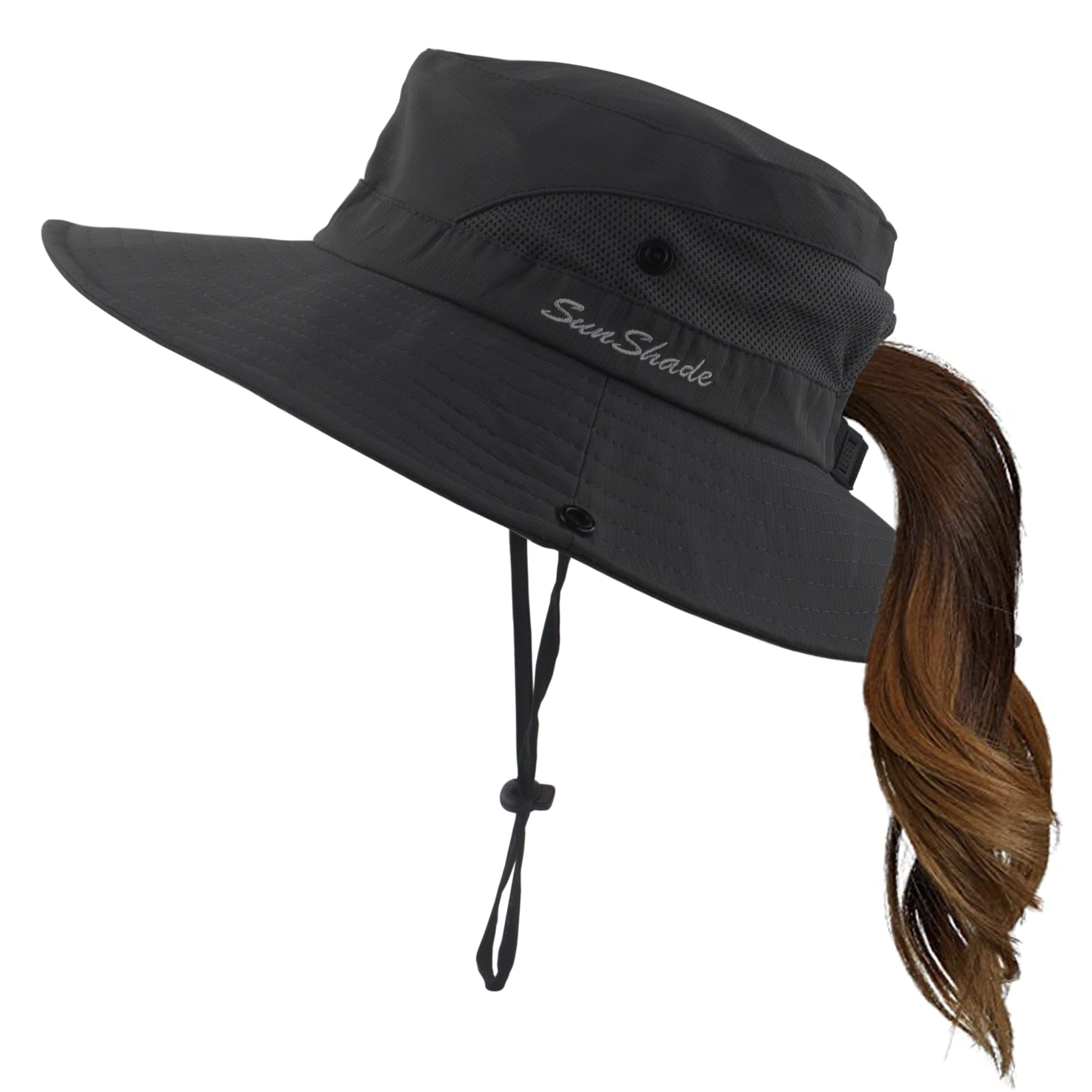 Womens Summer Sun Hat Wide Brim Outdoor UV Protection Hat Foldable Ponytail Bucket Cap for Beach Fishing Hiking