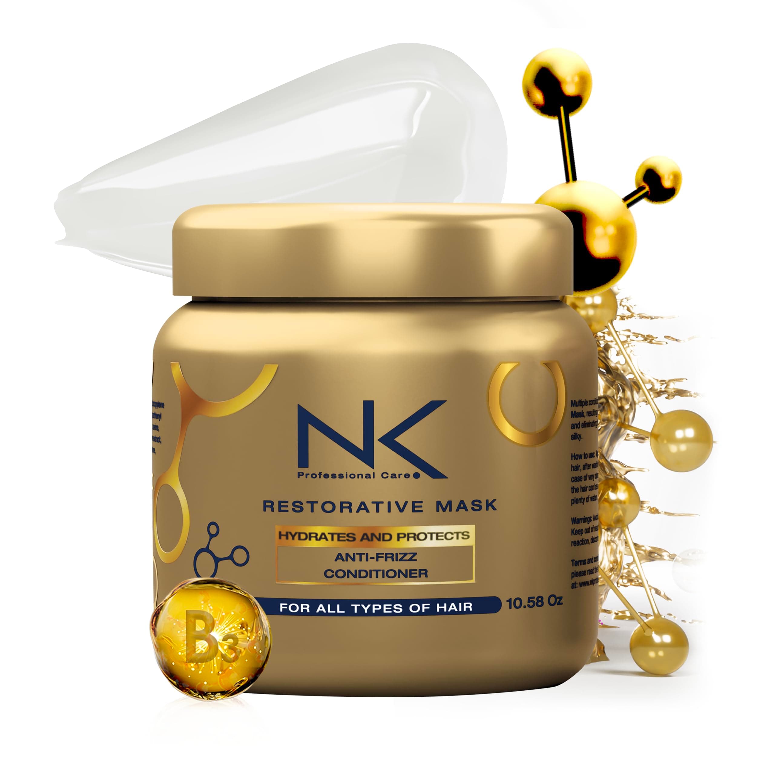 Restorative Mask - Hydration and Protection - Anti-Frizz and Conditioner with Niacinamide, Panthenol, Vitamin C and Biotin. (300gr)