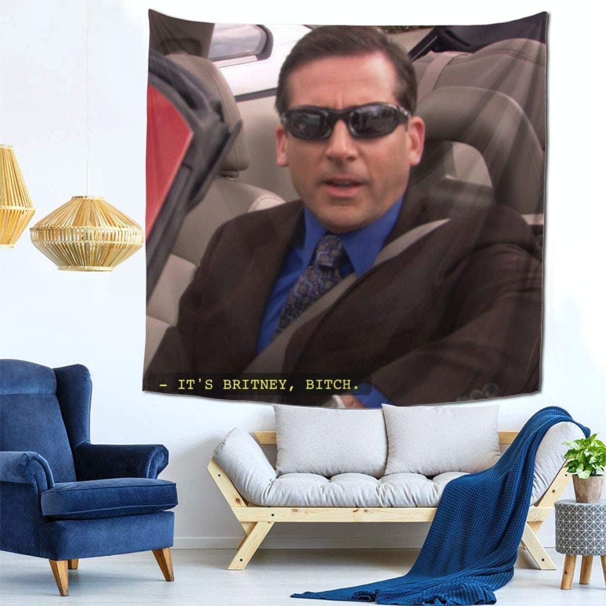 MJtrghthavbu It's Britney Bitch Michael Scott Tapestry Fashion Blanket Hanging for Wall Bedroom Living Room Home Decoration Mural Tapestry with Clips 59X59 inch