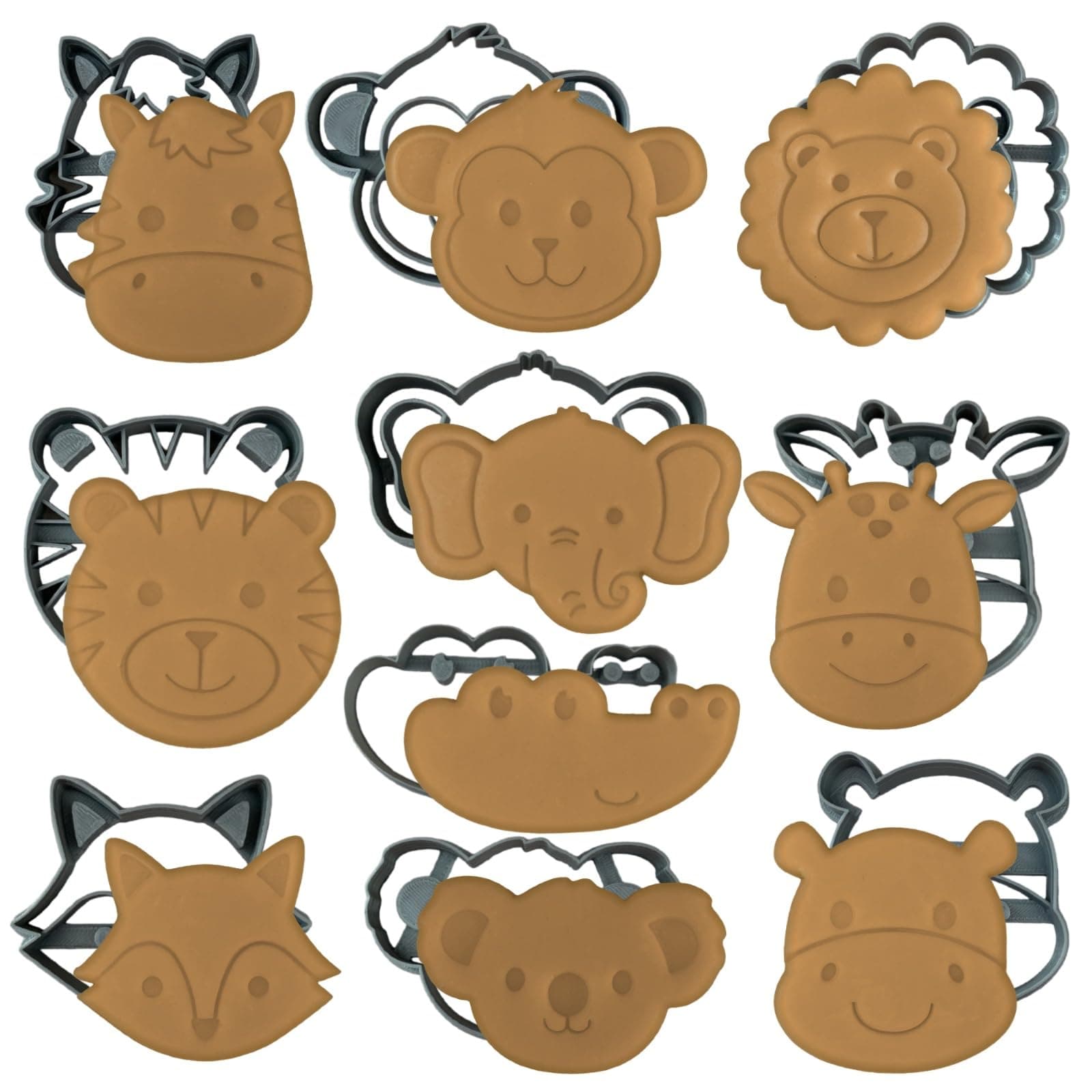 Safari Animal Cookie Cutters with Stamps – 10-Pcs Cookie Cutter Set with Elephant, Giraffe, Monkey, Zebra, Lion – Cute Cookie Cutter Variety Pack for Cookies, Cakes, Fondant, Biscuits