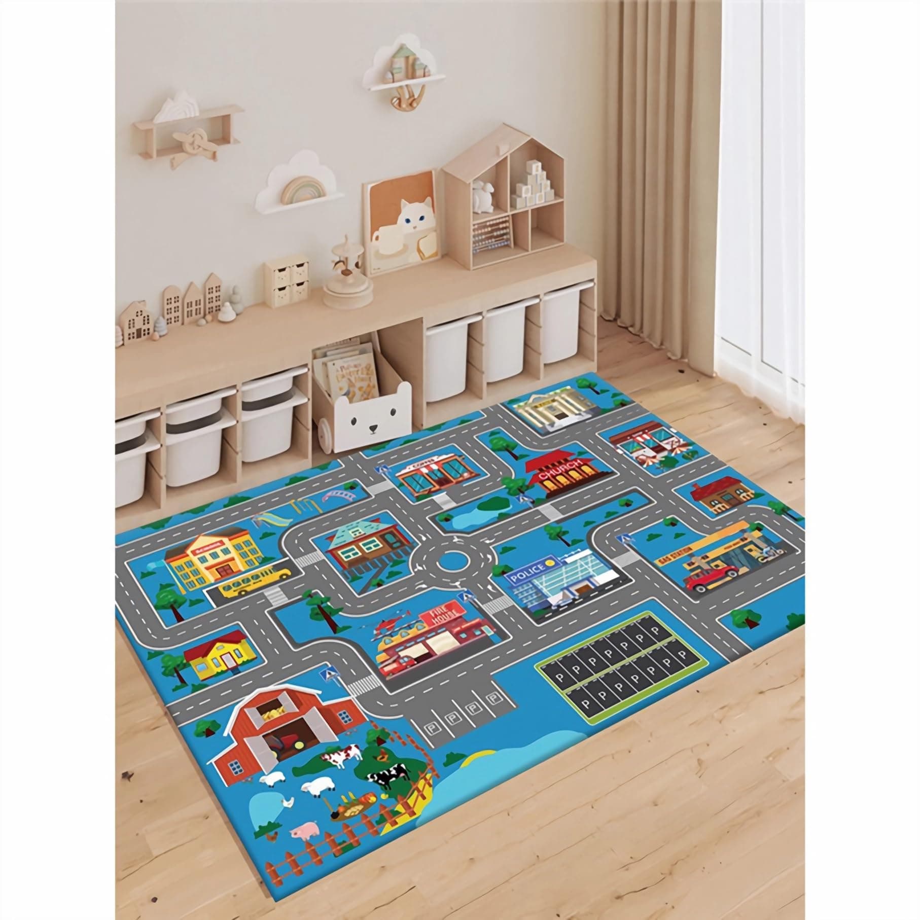 Kids Carpet Playmat Rug City Life Great for Playing with Cars and Toys, 63"x47" Non Slip Kids Rug for Playroom Bedroom,Educational Area Rugs City Pretend Play Mat for Bedroom (Urban Plan)