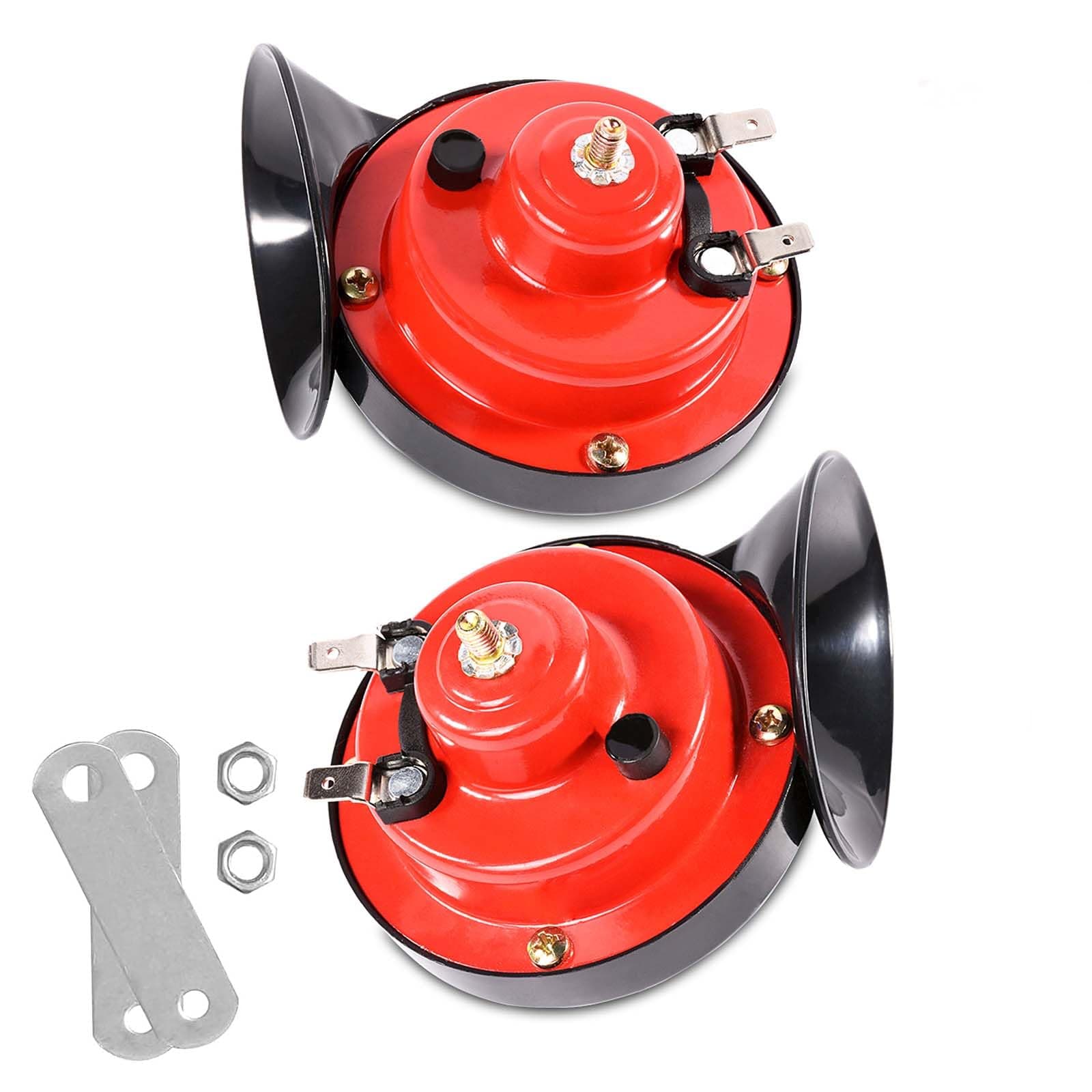 300DB Super Loud Train Horns For Truck, 2pcs 12V Car Horn Kits, Loud Dual-Tone Waterproof Electric Air Horns, Automotive Accessories Universal for Cars Pickup Trucks Motorcycle Bike Boat (Red)