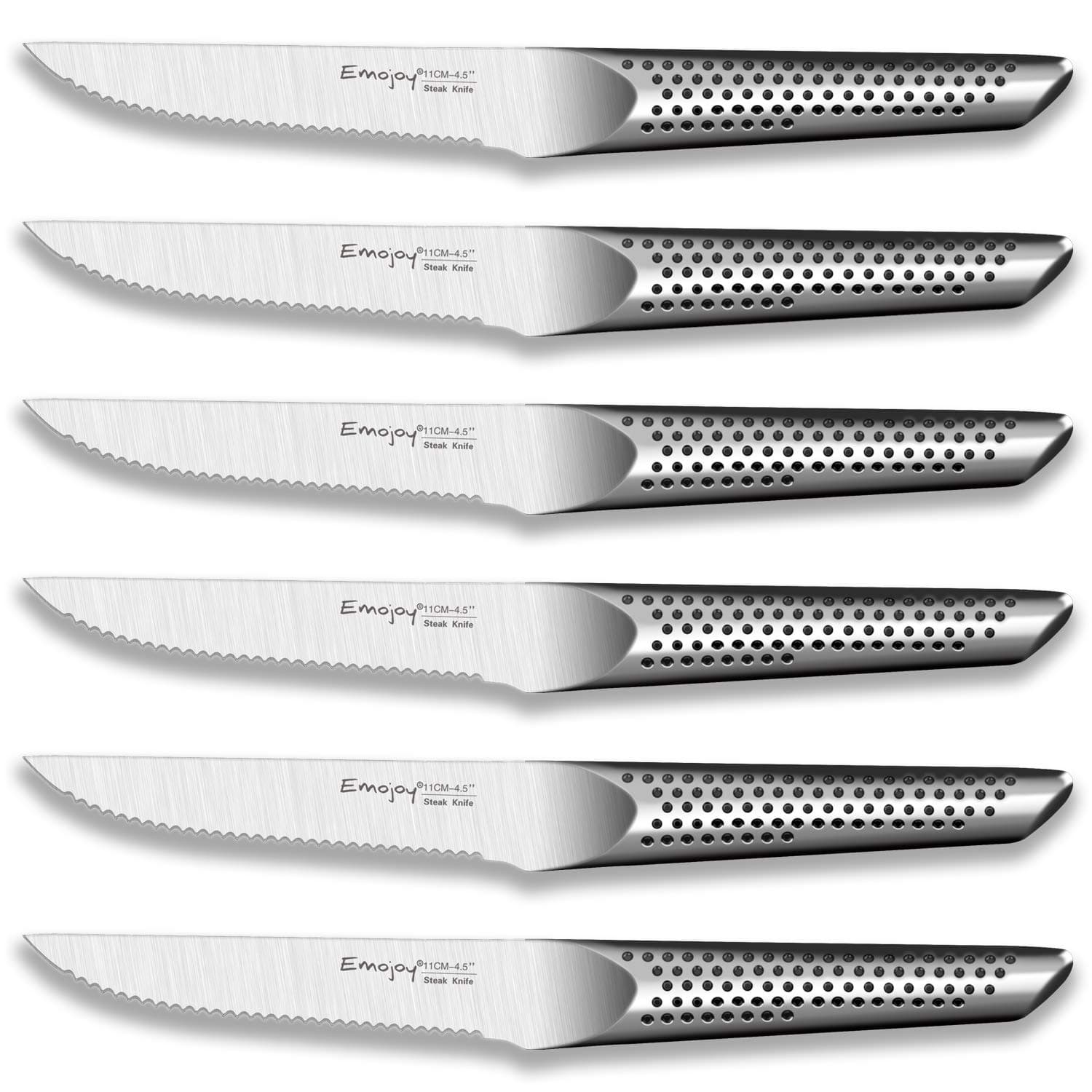 Emojoy Steak Knife Set, Serrated Steak Knives Set of 6, German Stainless Steel Hollow Handle Steak Knife with Gift Box, Steak Knife Set