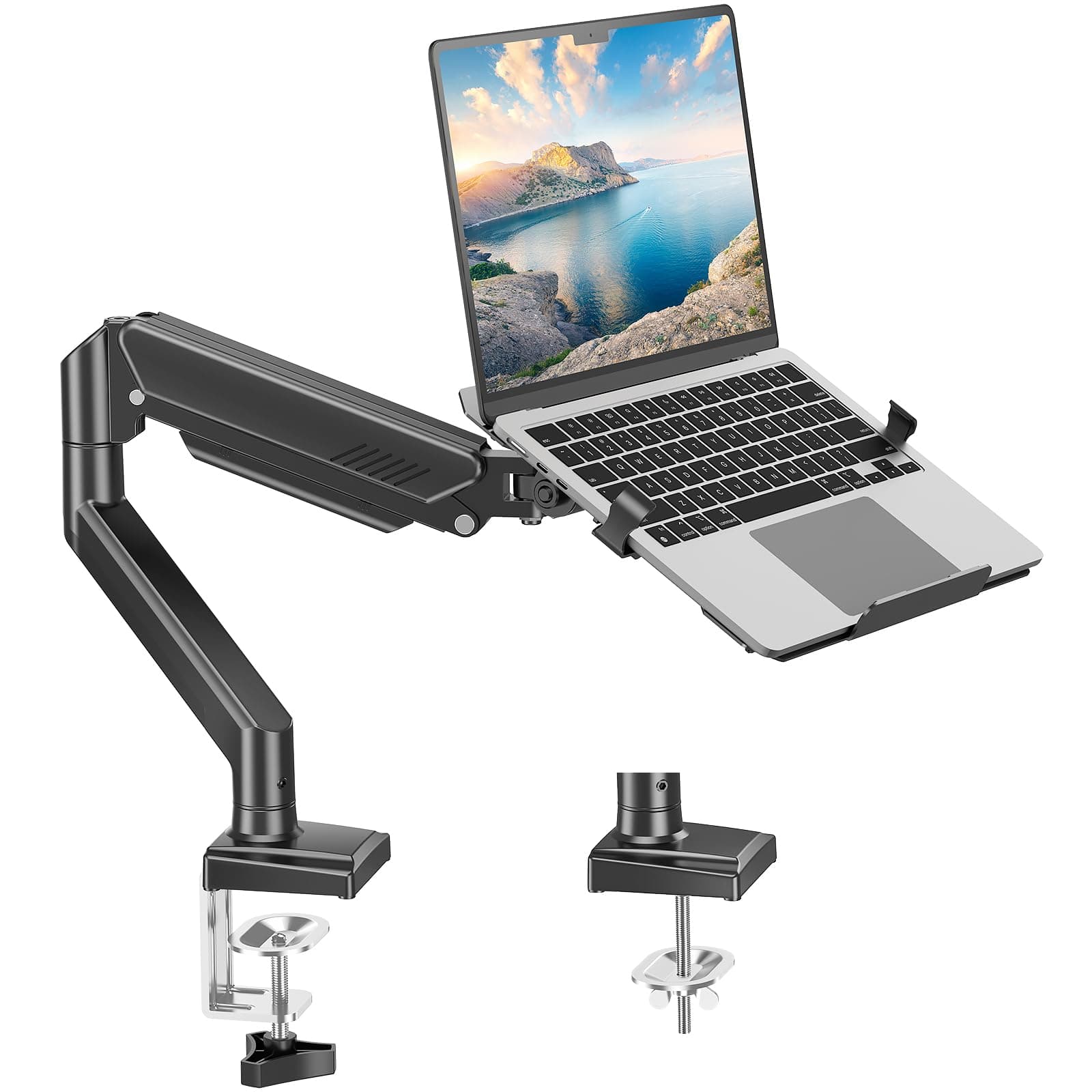 MOUNT PRO Laptop Stand Desk Mount 2 in 1 Monitor Laptop Mount Aluminum Laptop Arm Fits Up to 17" Notebook and 32" Computer Screen, Single Monitor Mount with Laptop Tray, Holds up to 18.5 lbs